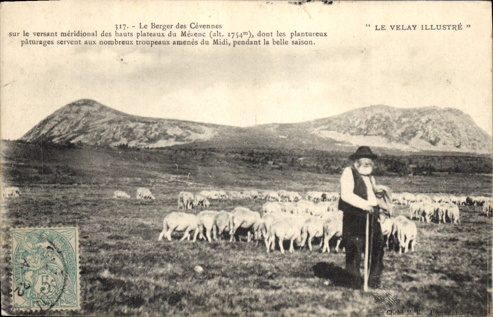 CPA Folklore Le berger des Cevennes Le Velay Moutons