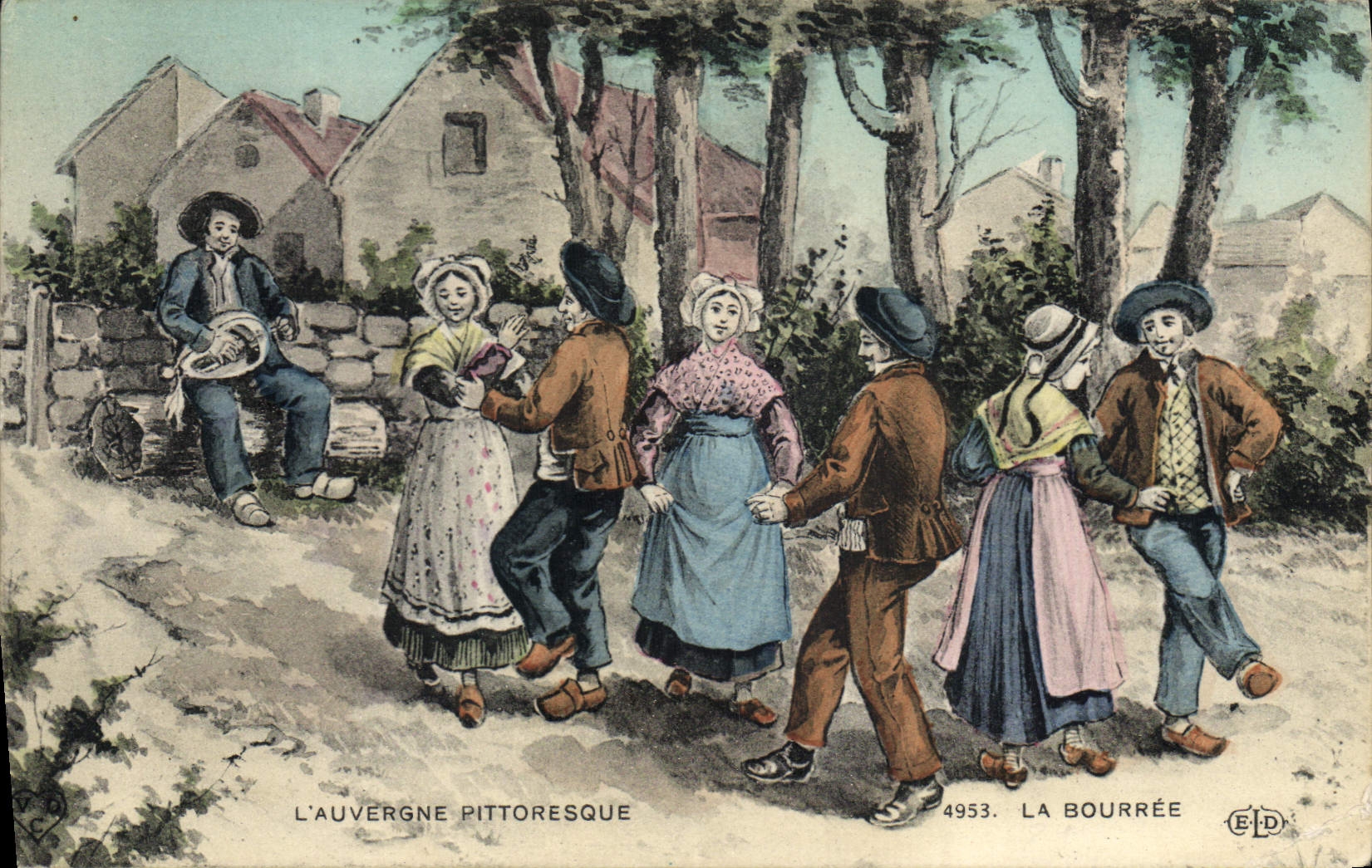 CPA Folklore Auvergne La bourree