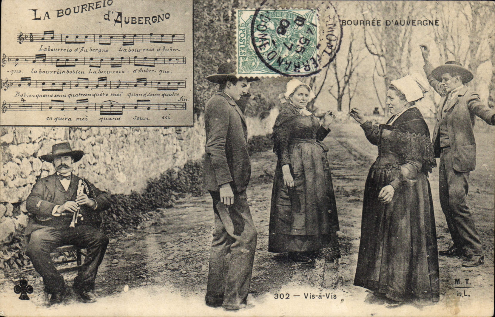 CPA Folklore Auvergne La bourree Vis a vis