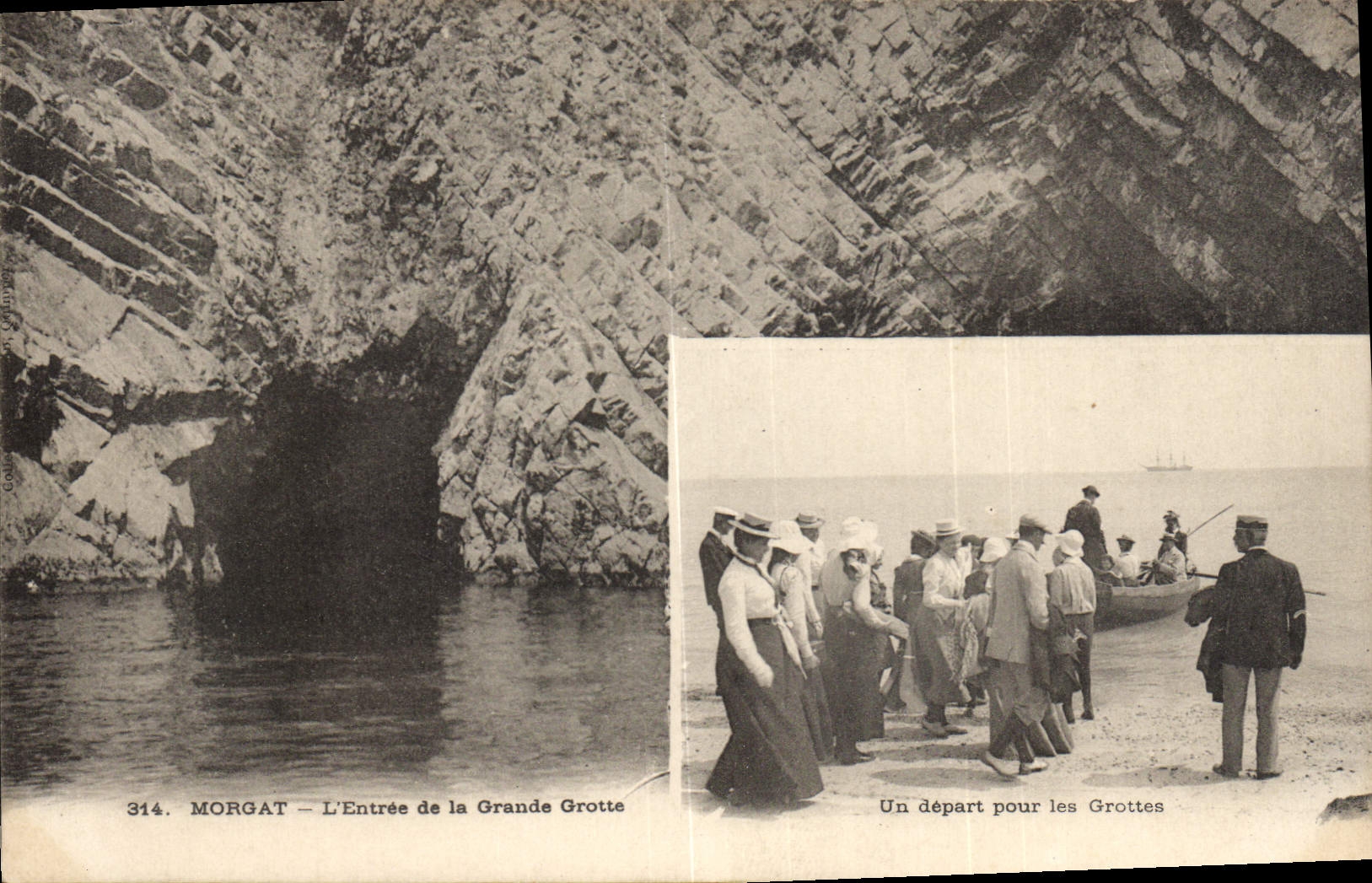 CPA Grotte Grottes Morgat L'entree de la grande grotte Un depart pour les grottes Bateau Barque