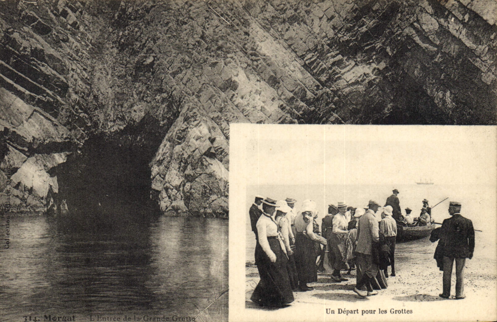 CPA Grotte Grottes Morgat L'entree de la grande grotte Un depart pour les grottes Bateau Barque