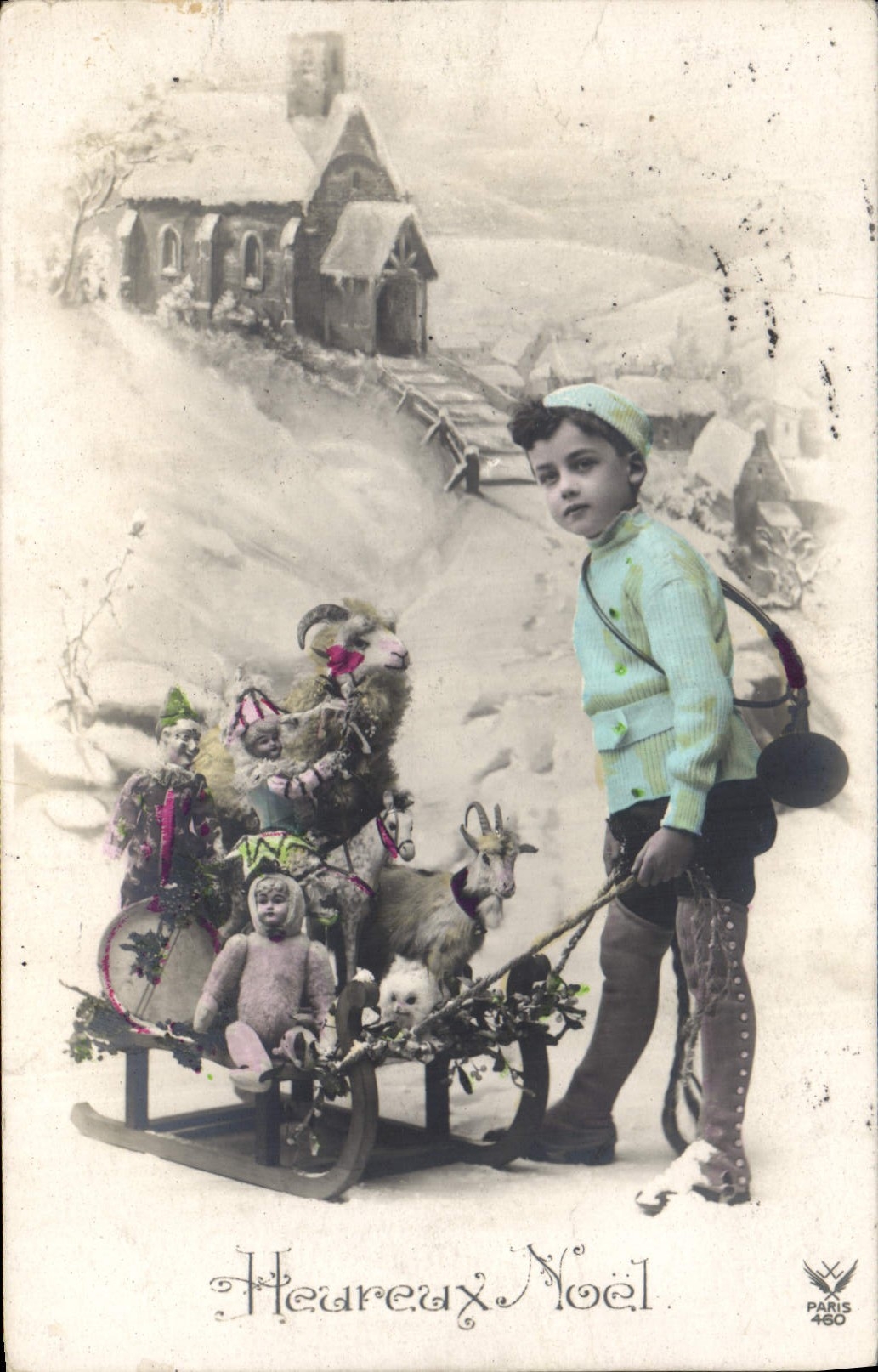 CPA Fantaisie Enfant Poupee Luge Chevre 