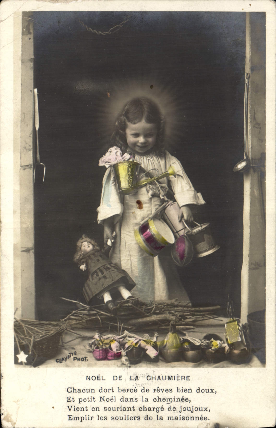 CPA Fantaisie Enfant Poupee Noel de la Chaumiere