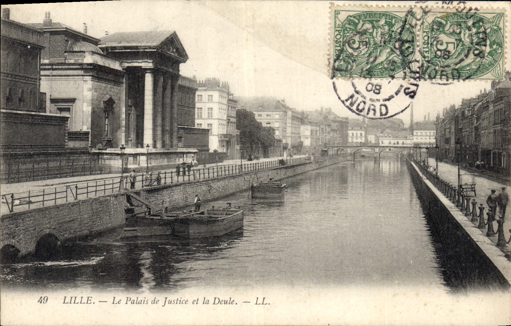 CPA Palais de justice et la Deule Lille Bateau Peniche