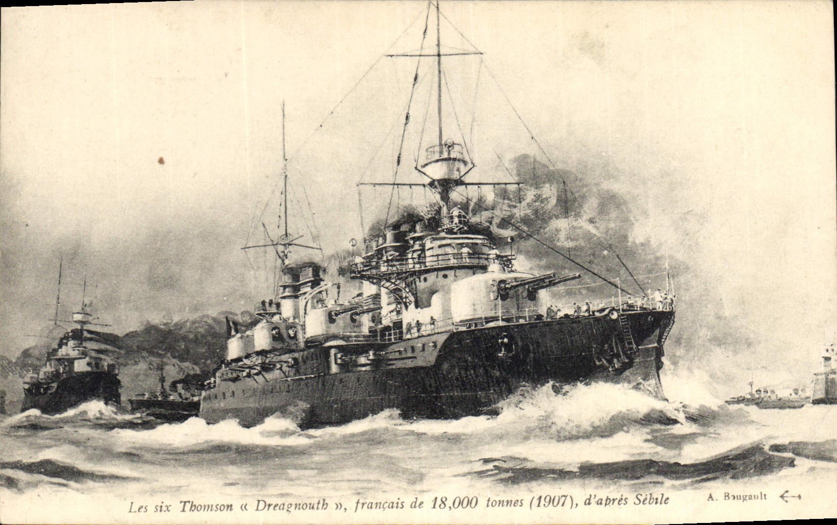 CPA Bateau de guerre Les six thomson Dreagnouth d'apres Sebile