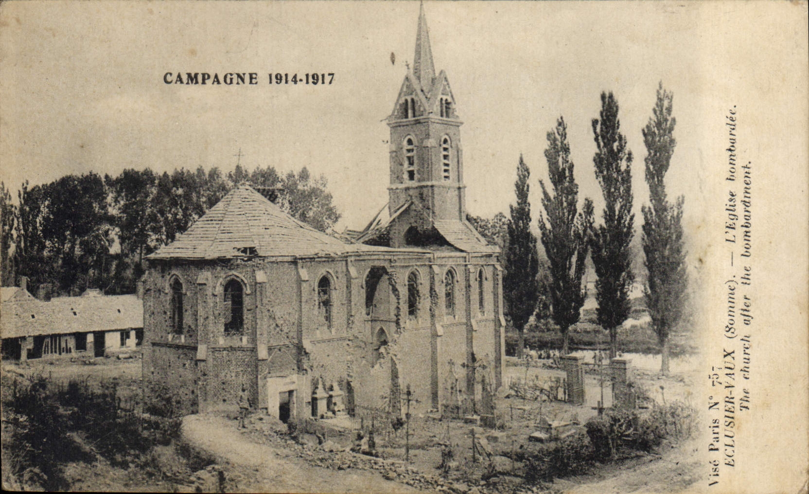 CPA Militaria Eclusier Vaux L'eglise bombardee