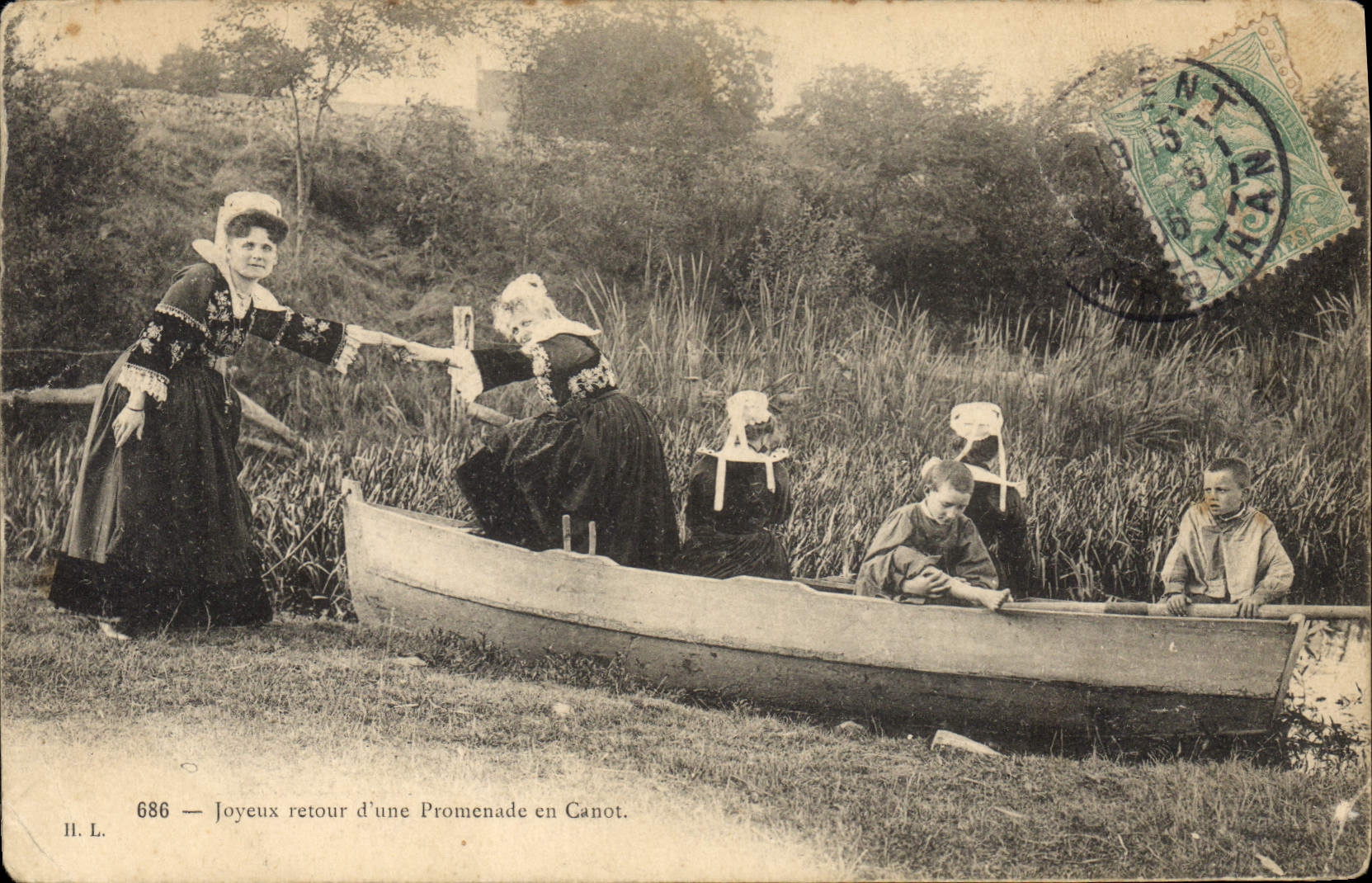 CPA Folklore Joyeux retour d'une promenade en Canot