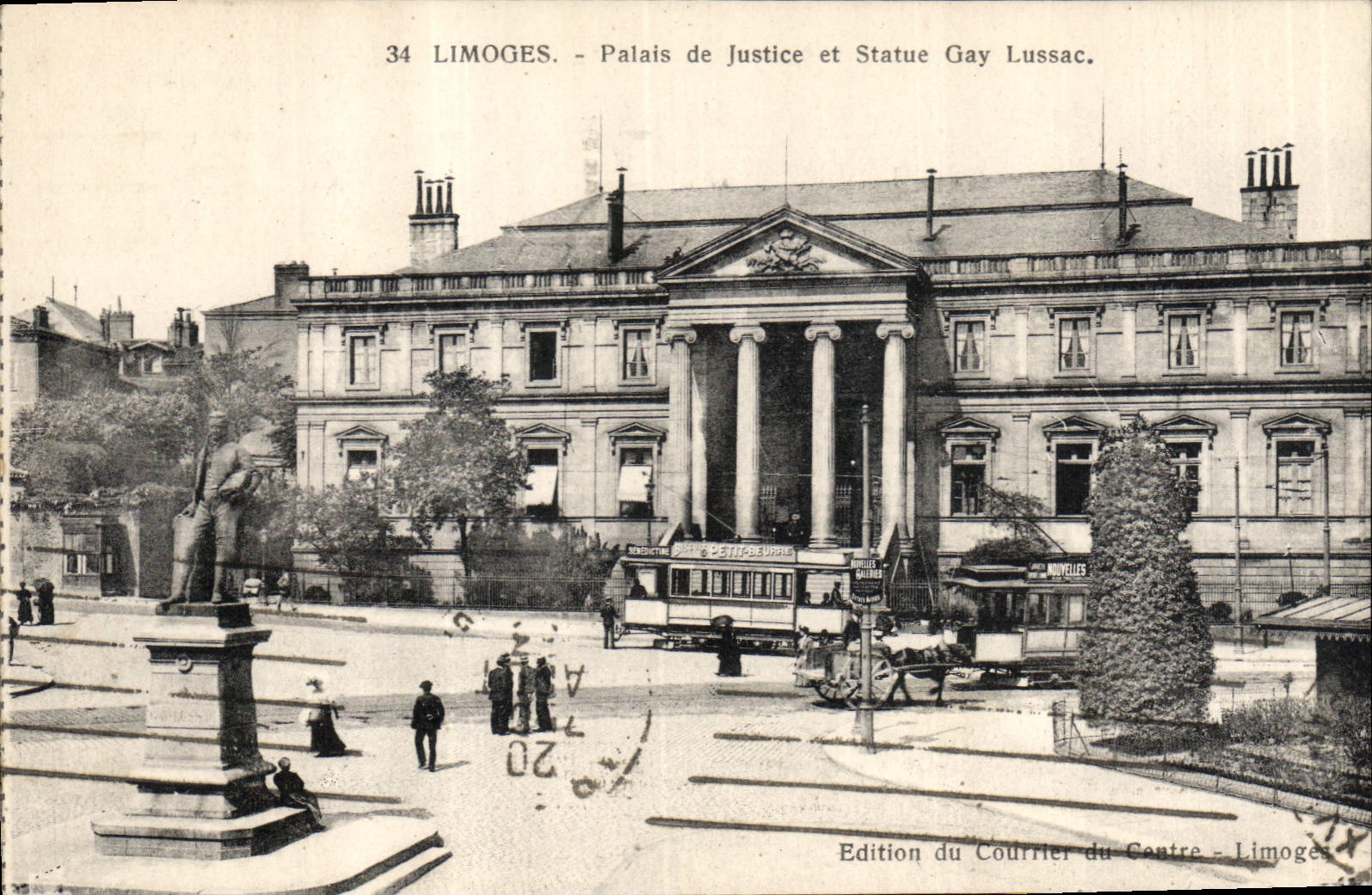 CPA Palais de justice et statue Gay Lussac Limoges Tramway