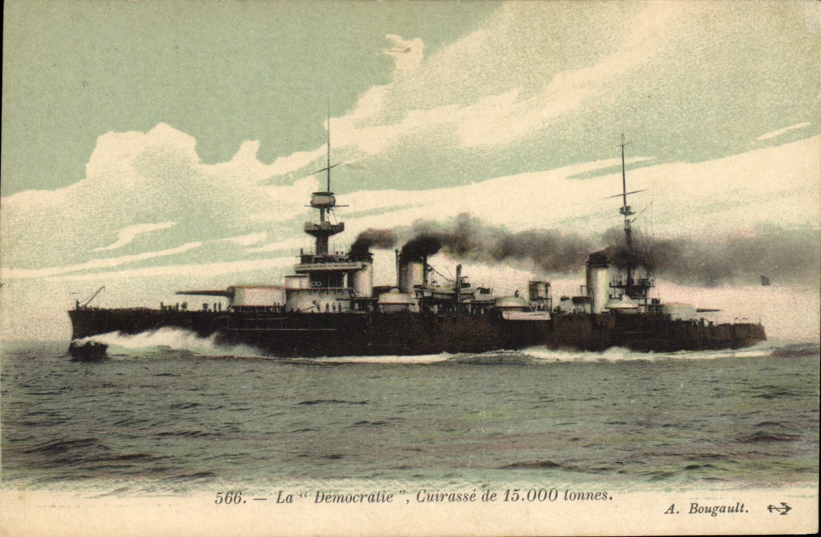 CPA Bateau de Guerre La Democratie Cuirasse