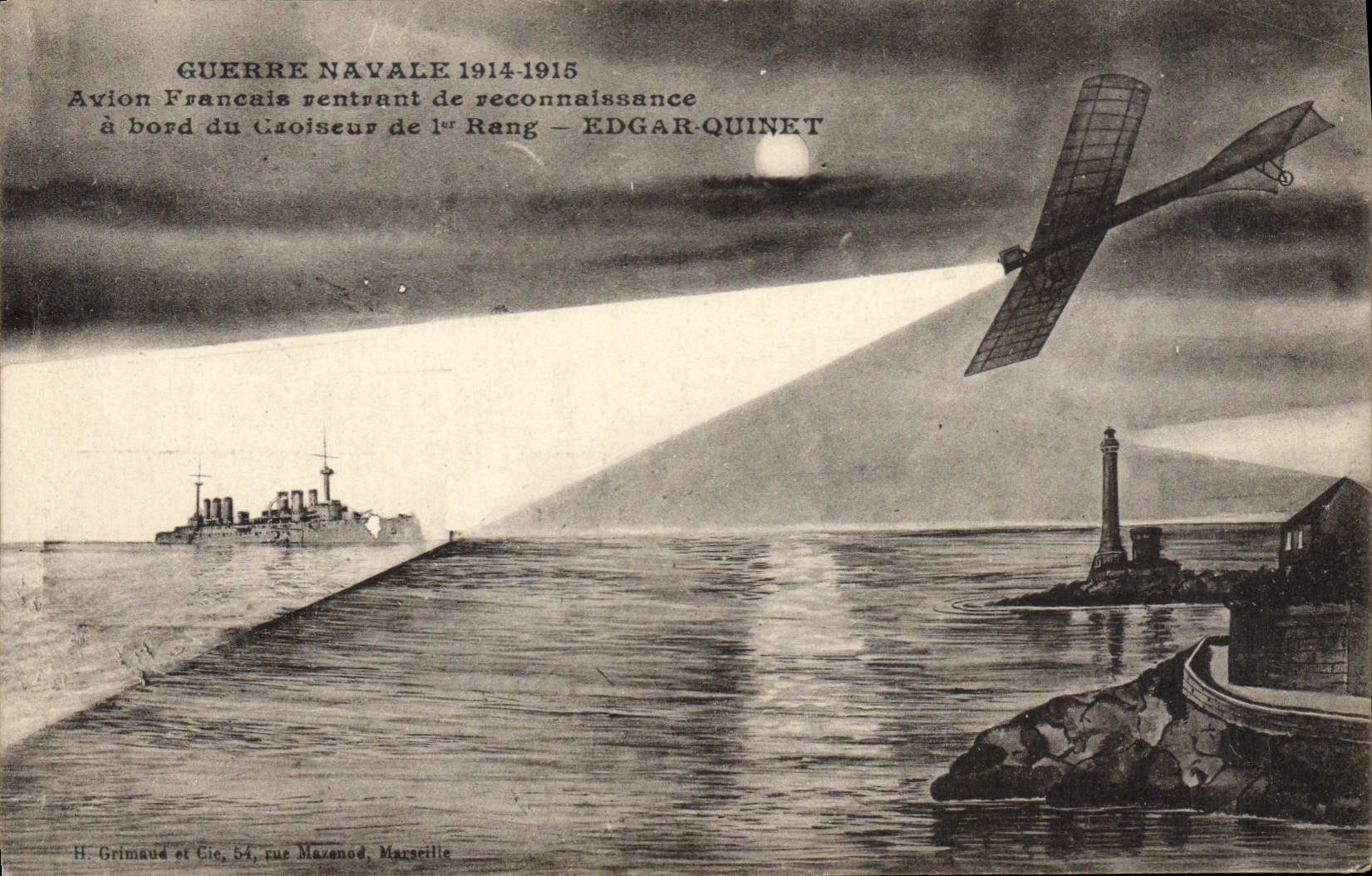 CPA Bateau de Guerre navale Avion francais rentrant de reconnaissance a bord du croiseur de 1er rang
