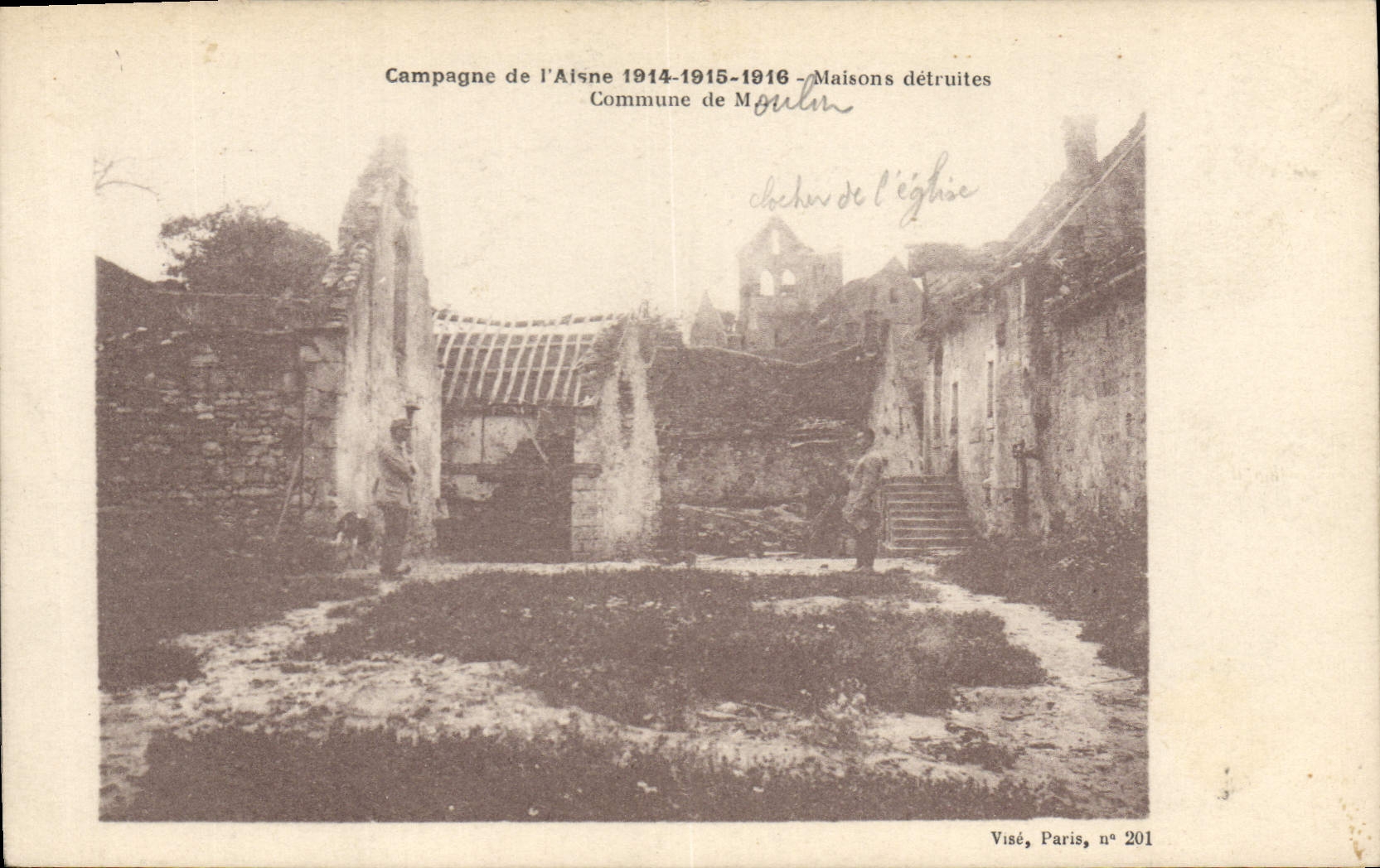 CPA Militaria Maisons detruites Commune de Moulin