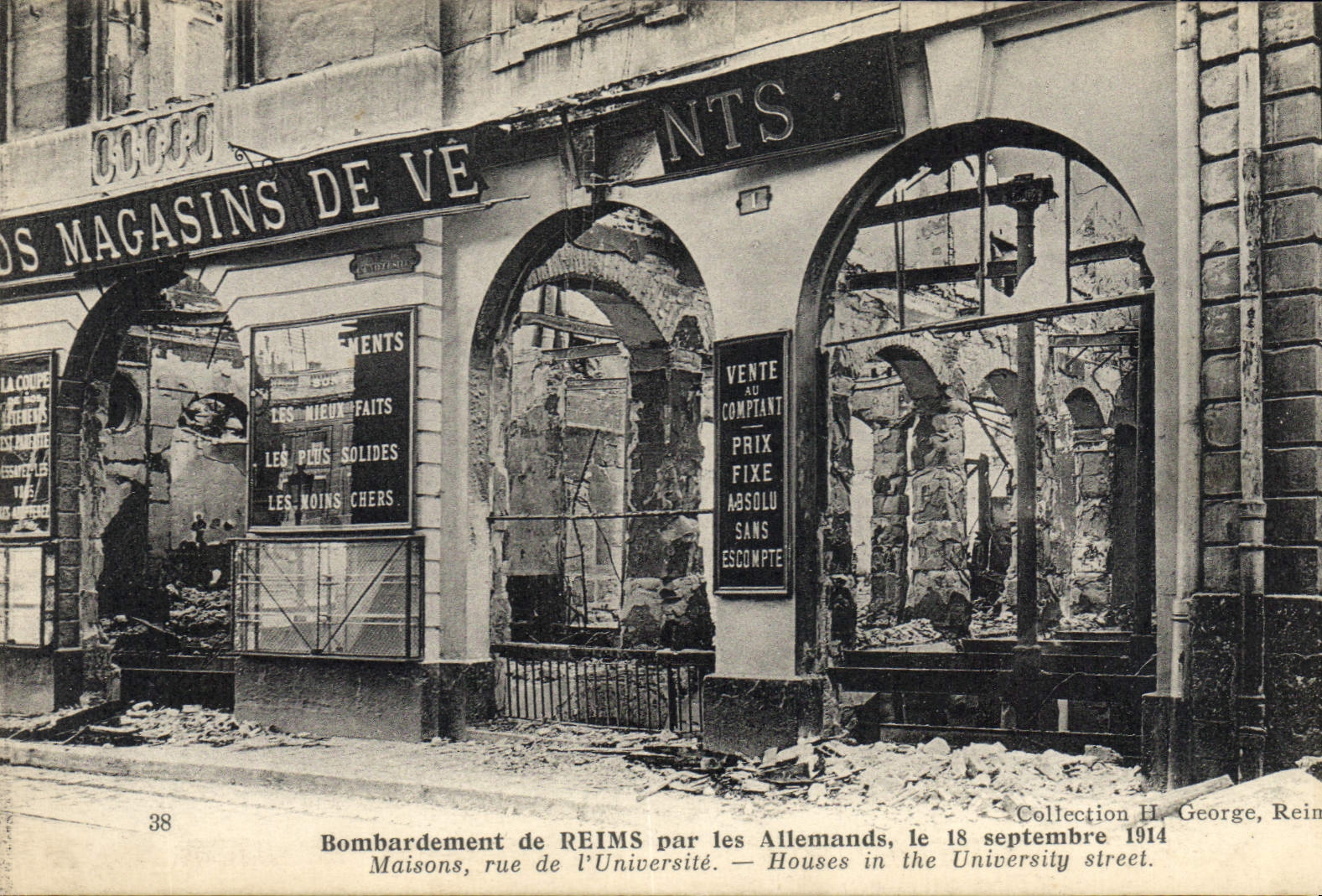 CPA Militaria Bombardement de Reims par les Allemands Maisons rue de l'Universite 
