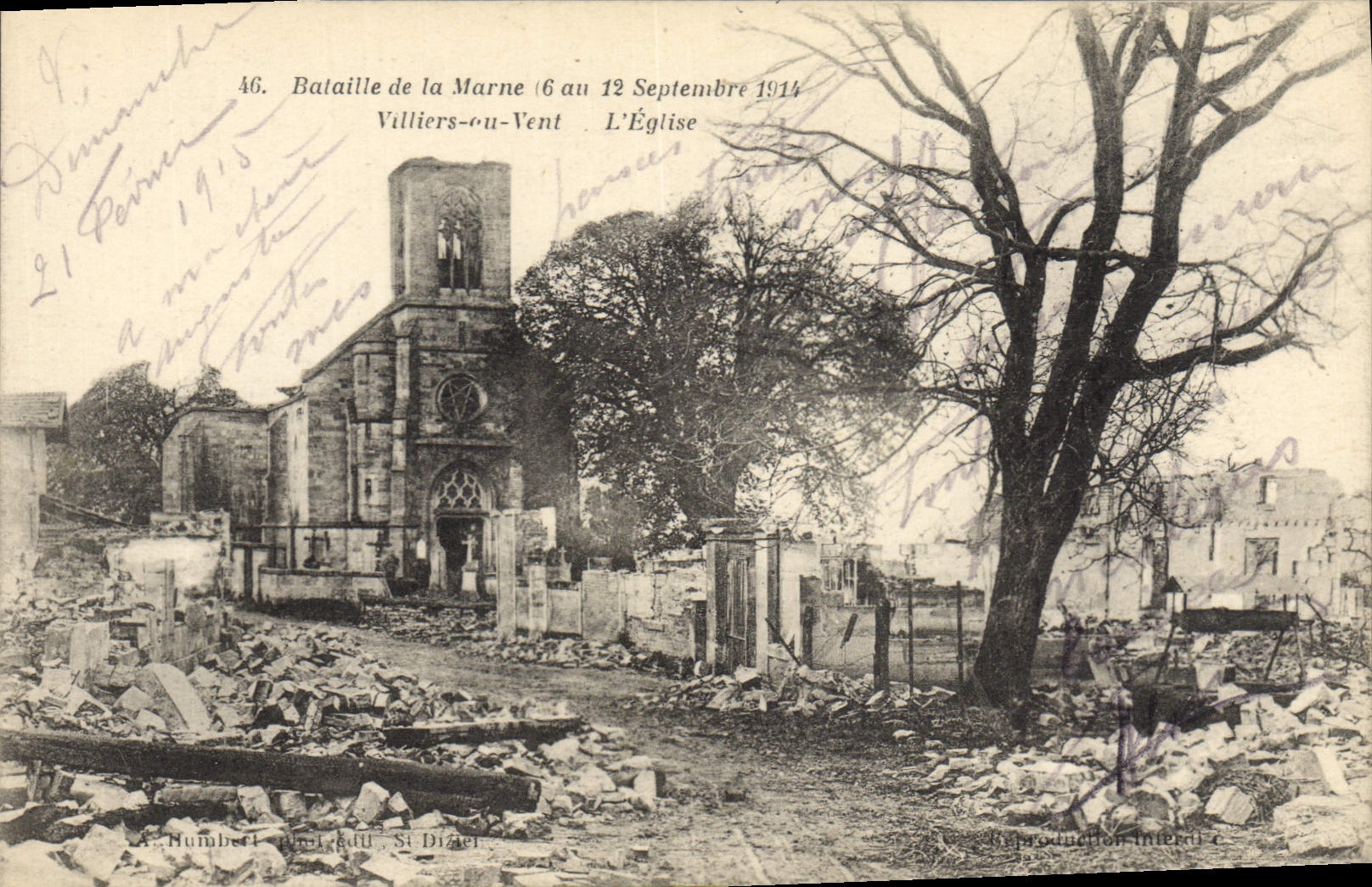 CPA Militaria Bataille de la Marne Villiers au Vent L'eglise