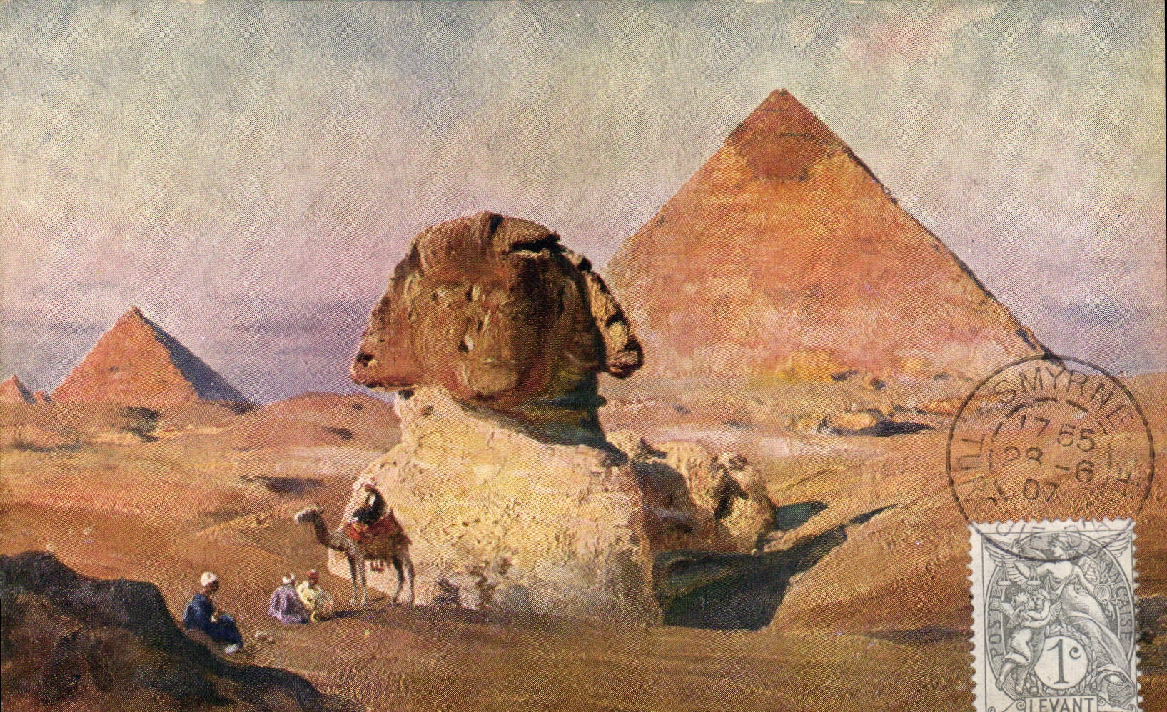 CPA Egypt Egypte Le sphinx et les Pyramides Timbre du Levant