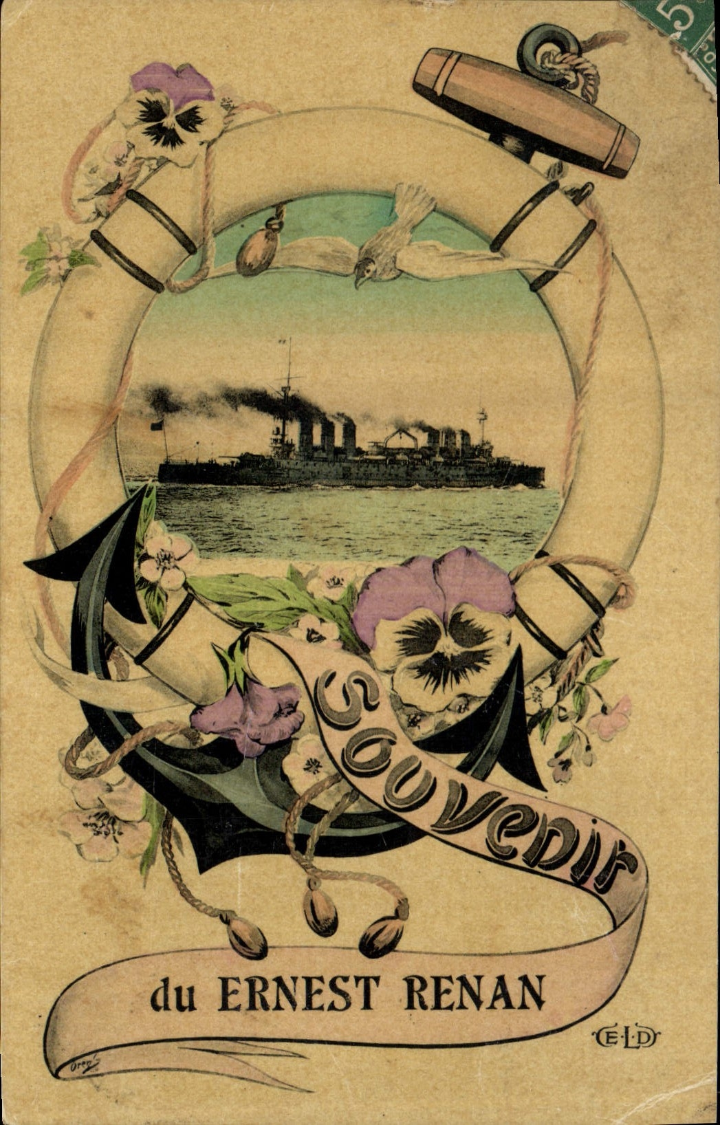 CPA Bateau de Guerre Ernest Renan Ancre de marine