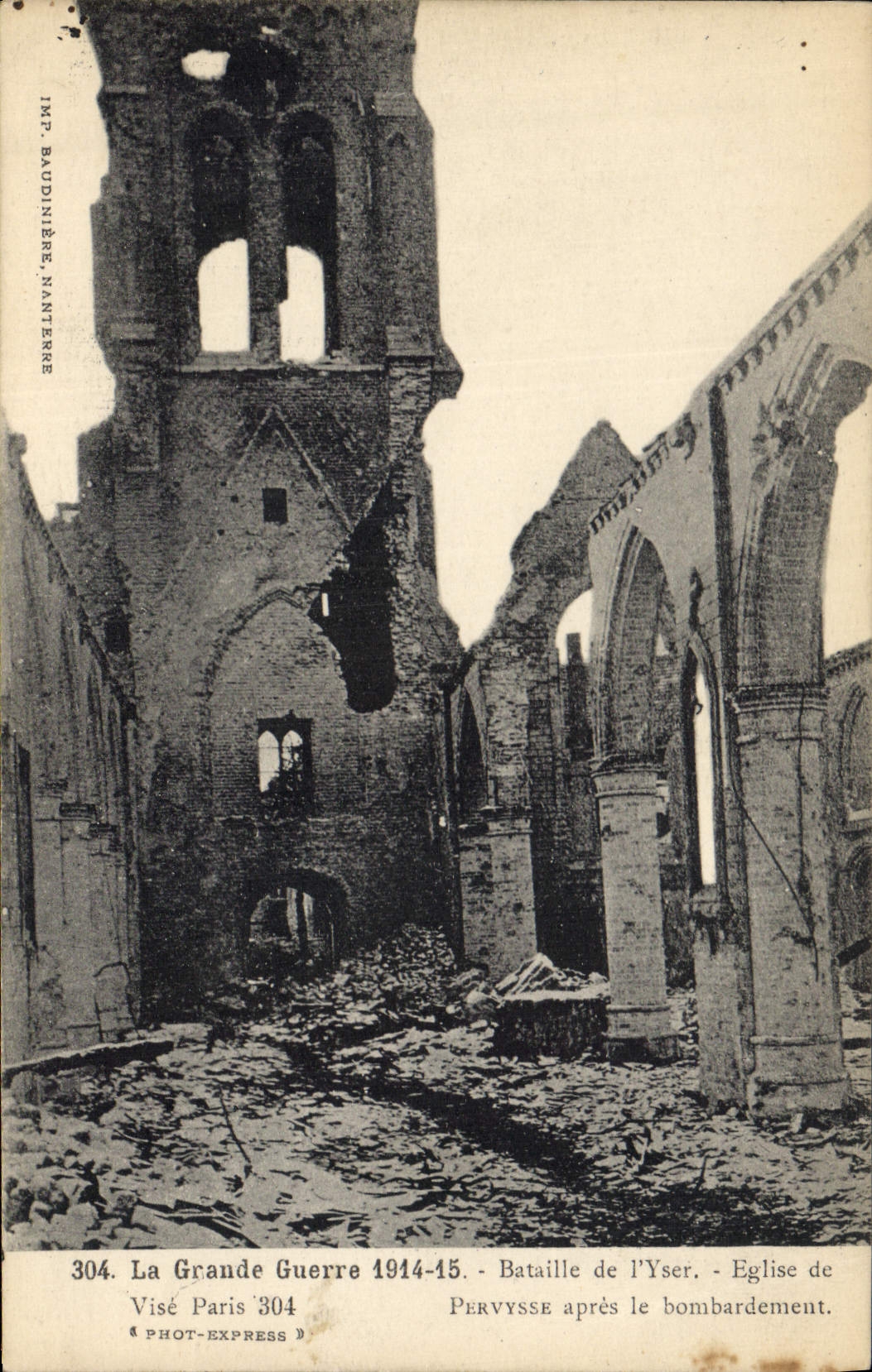 CPA Militaria Bataille de l'Yser Eglise de Pervysse apres le bombardement