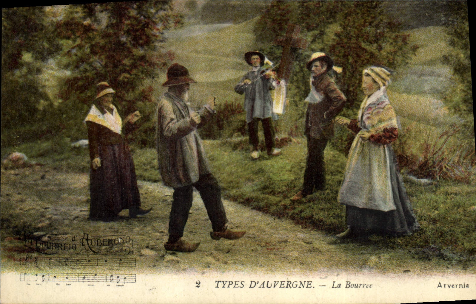 CPA Folklore Auvergne La bourree