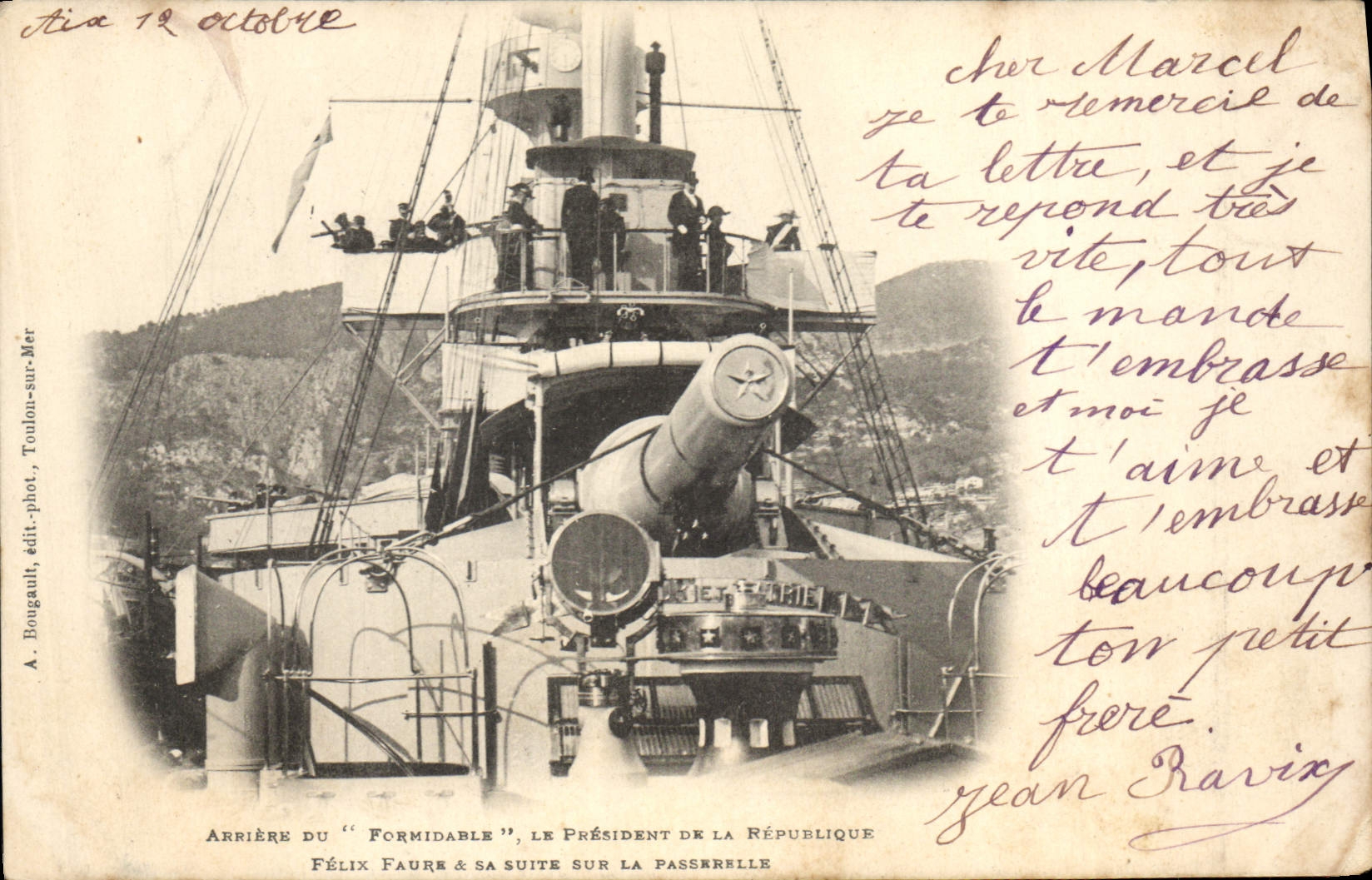 CPA Bateau de Guerre Arriere du Formidable Le President de la Republique Felix Faure et sa suite sur