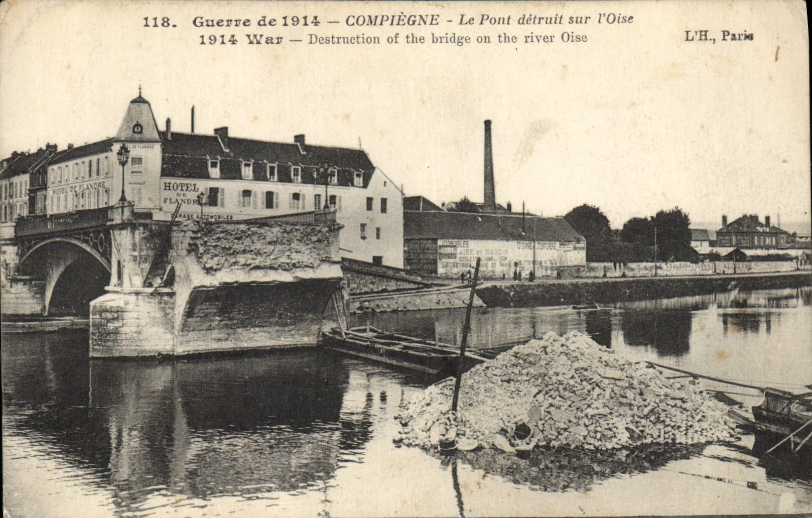 CPA Militaria Compiegne Le pont detruit sur l'Oise