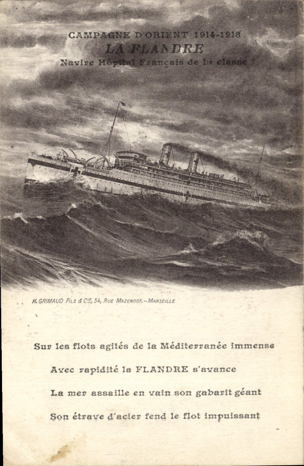 CPA Bateau de guerre La Flandre Navire Hopital Francais de 1er classe