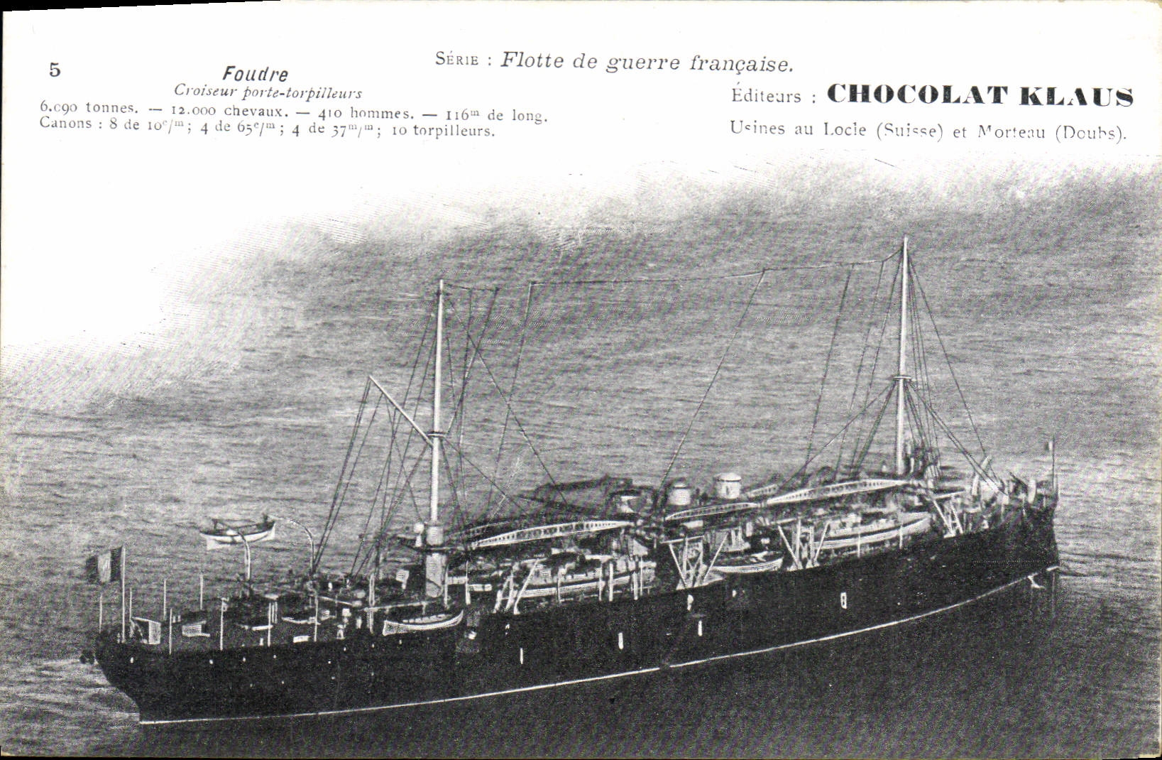CPA Bateau de guerre Foudre Croiseur porte torpilleurs Chocolat Klaus