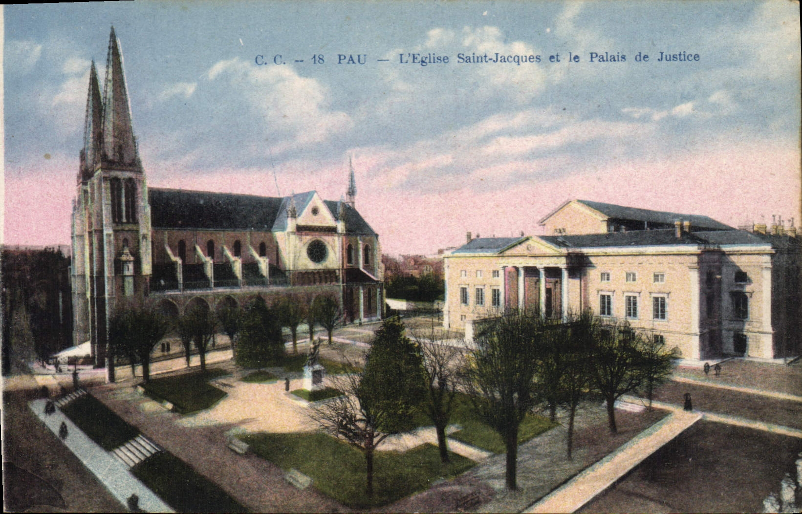 CPA PAU L'eglise Saint Jacques et le Palais de Justice 