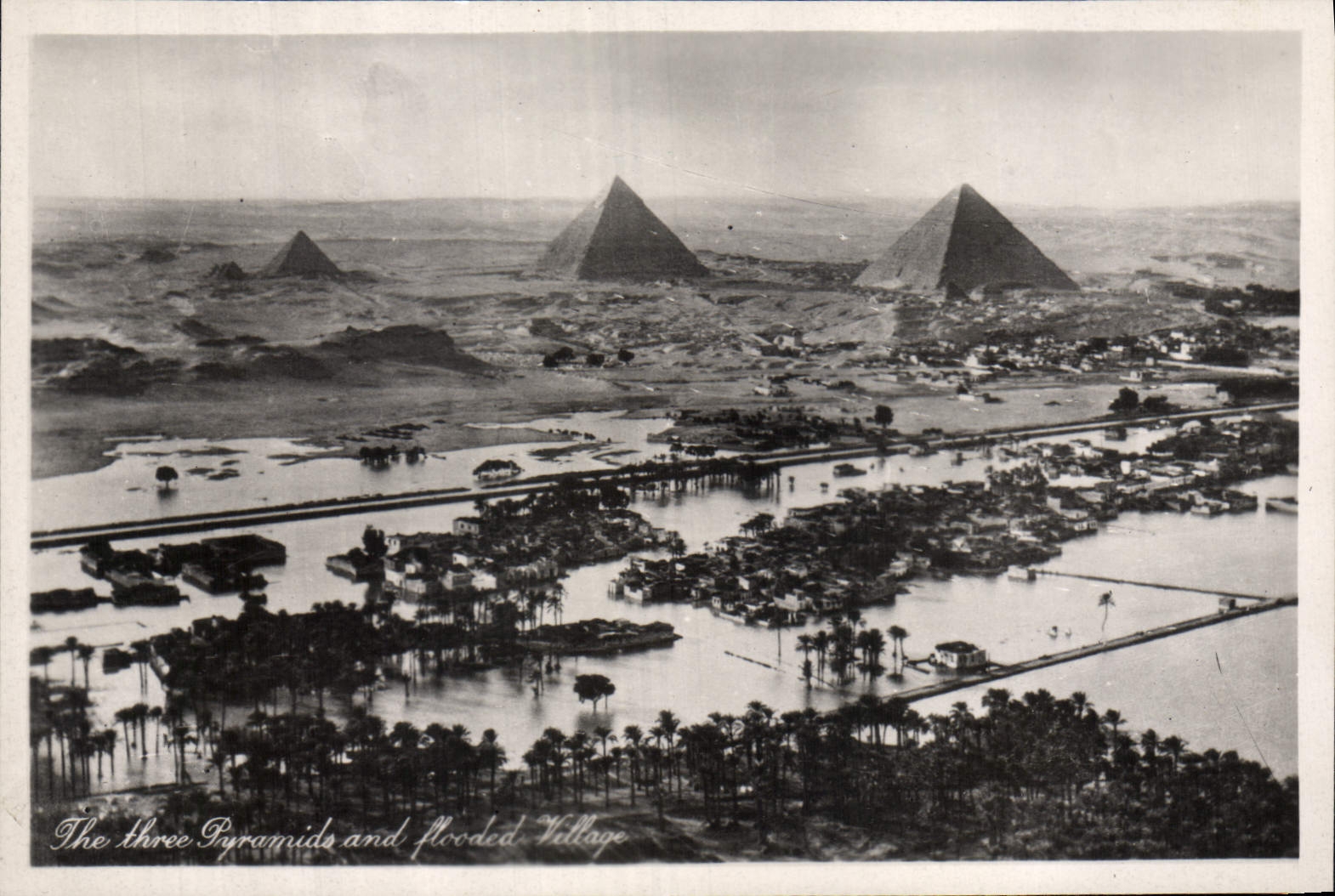 CPA Egypt Egypte  The three Pyramids and flooded Village