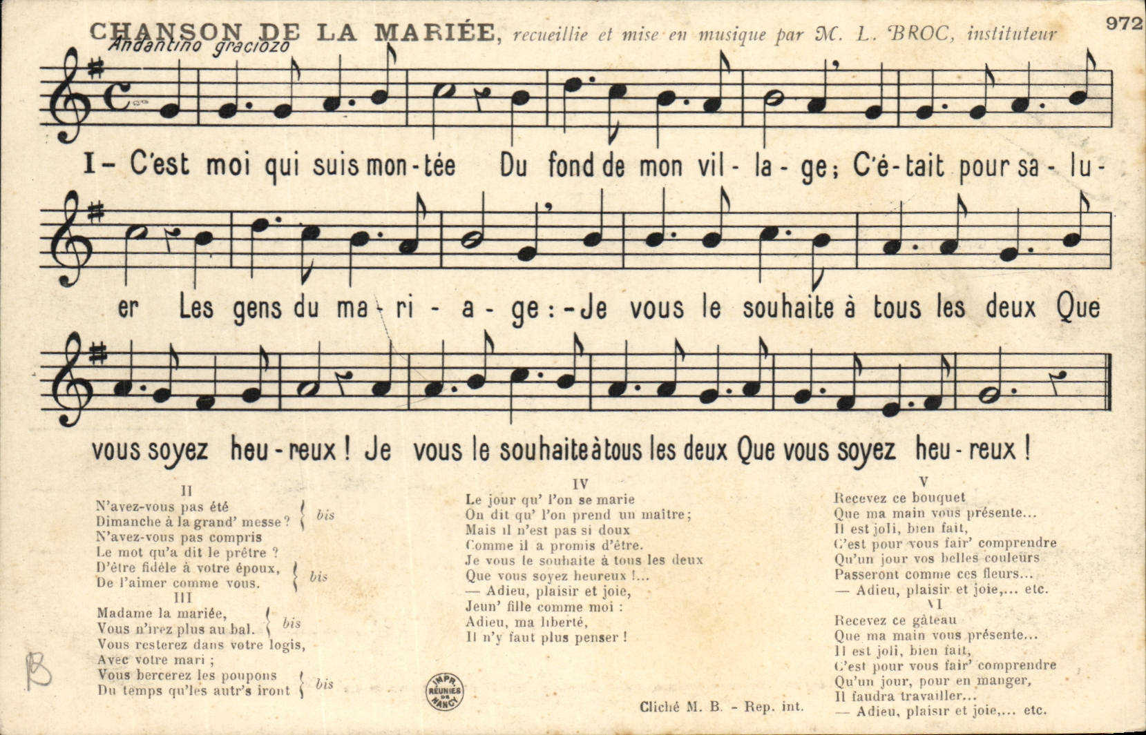 CPA Folklore Chanson de la mariee Mariage