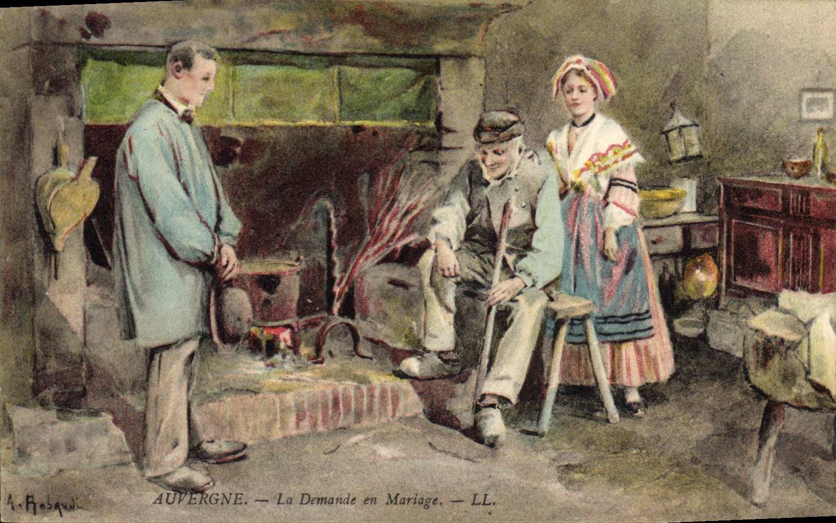 CPA Folklore Auvergne La demande en mariage