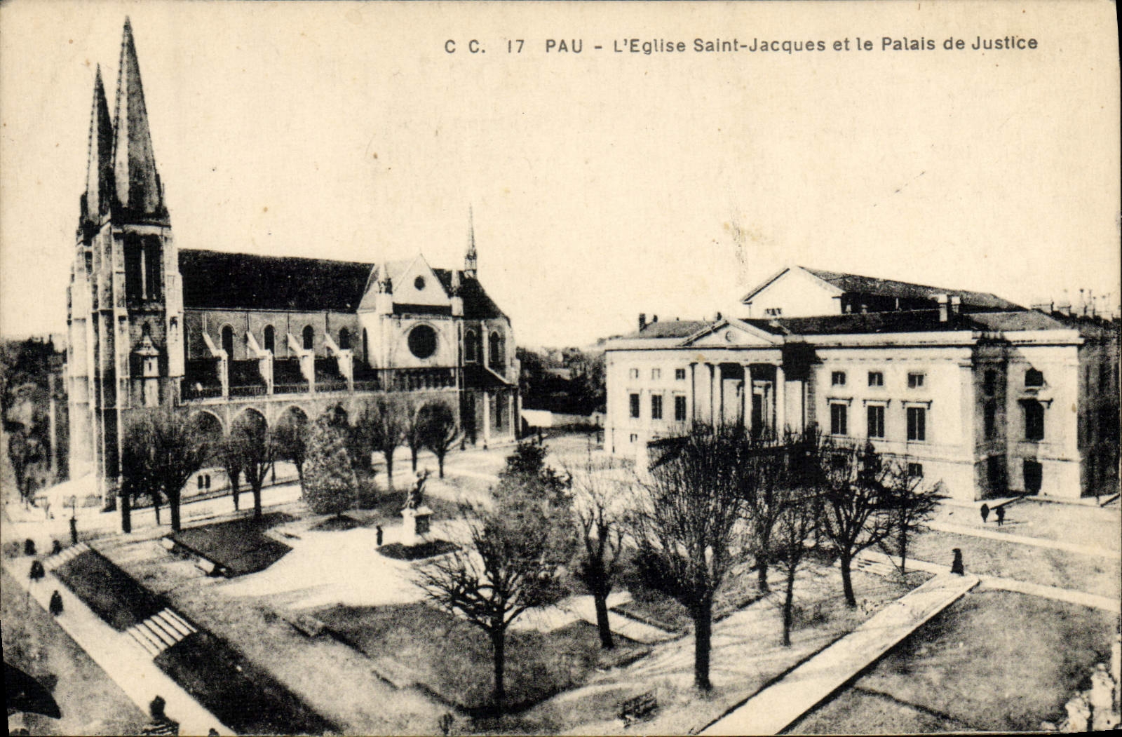 CPA Pau L'eglise Saint Jacques et le Palais de Justice 