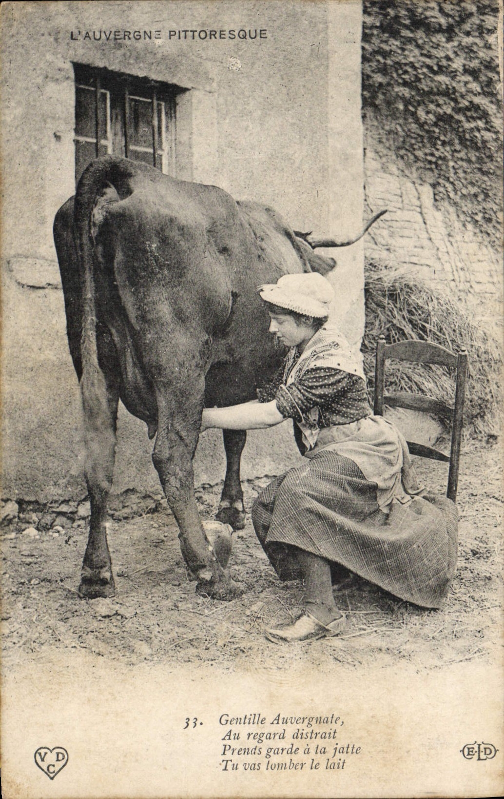 CPA Folklore L'Auvergne Pittoresque Vache