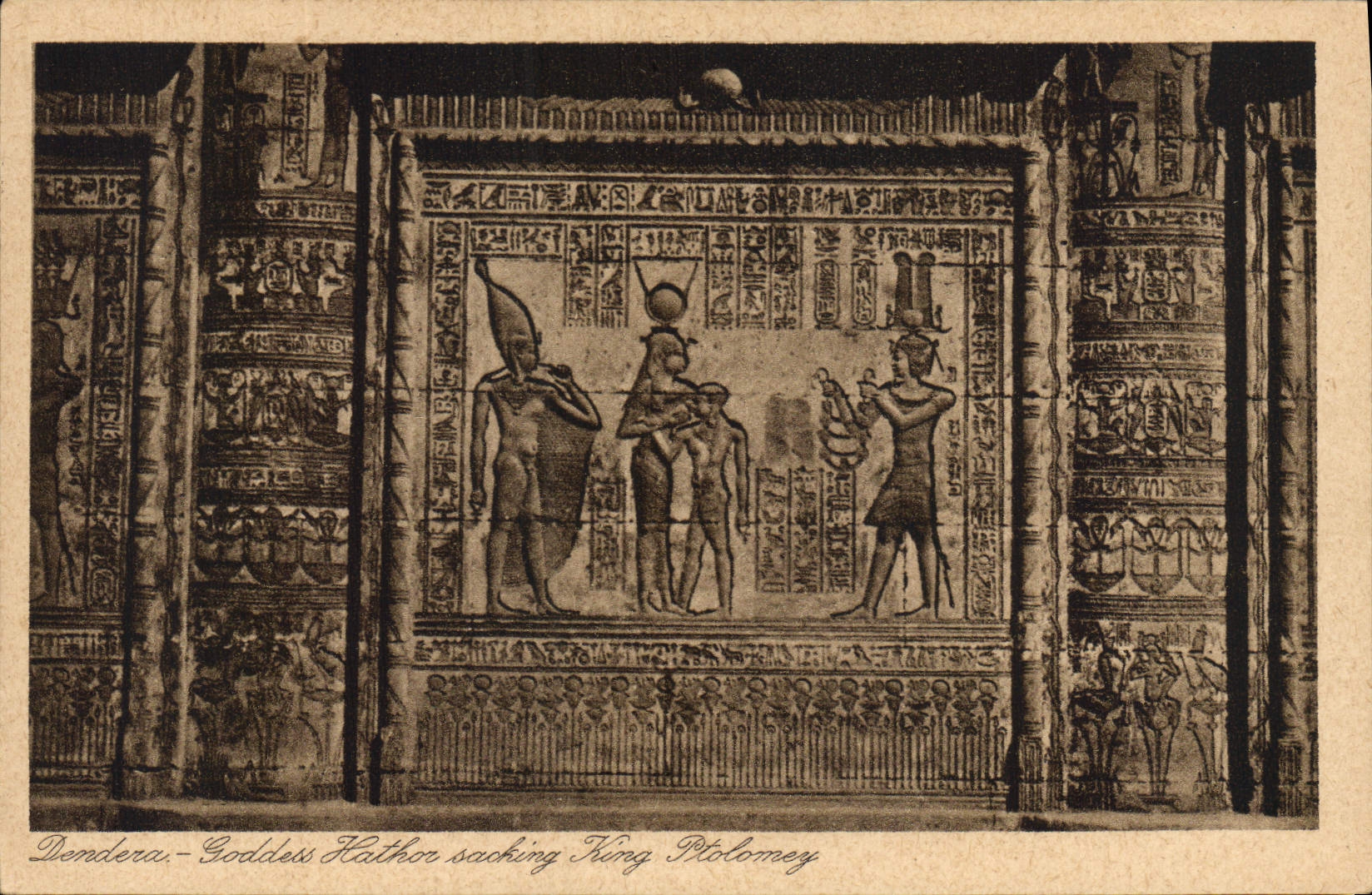CPA Egypt Egypte Dendera Goddess Hathor asking King Ptolomey