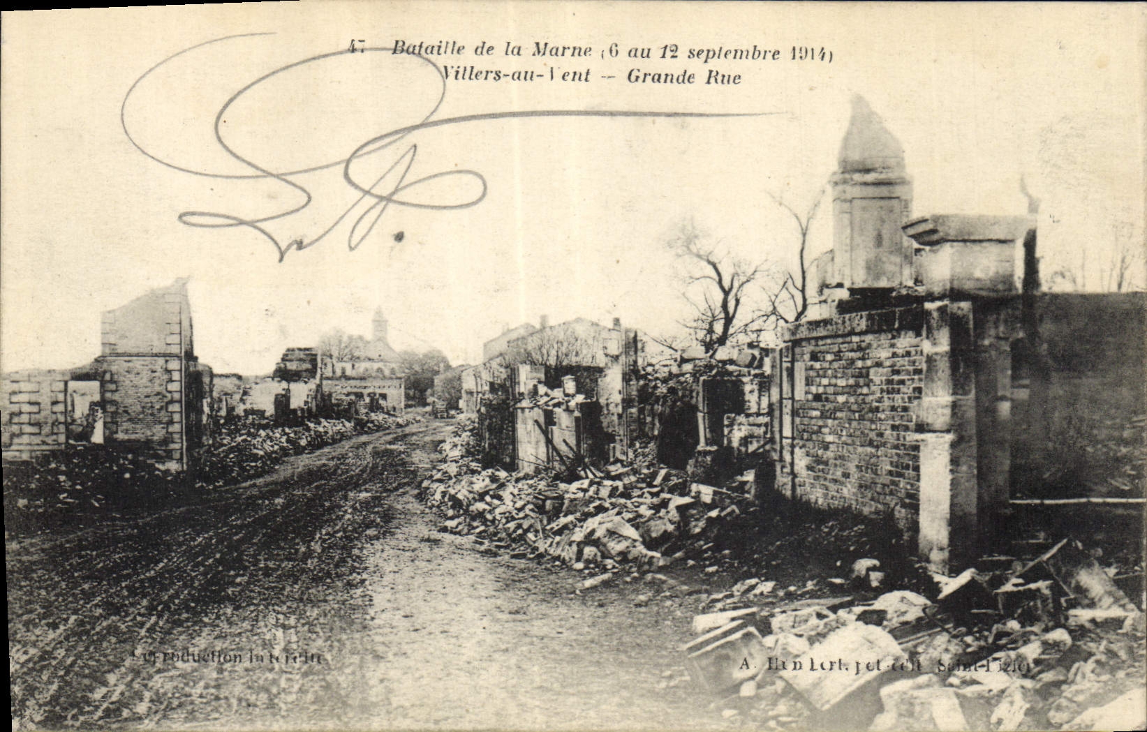 CPA Militaria Bataille de la Marne 6 au 12 septembre 1914 Villers au Vent Grand Rue