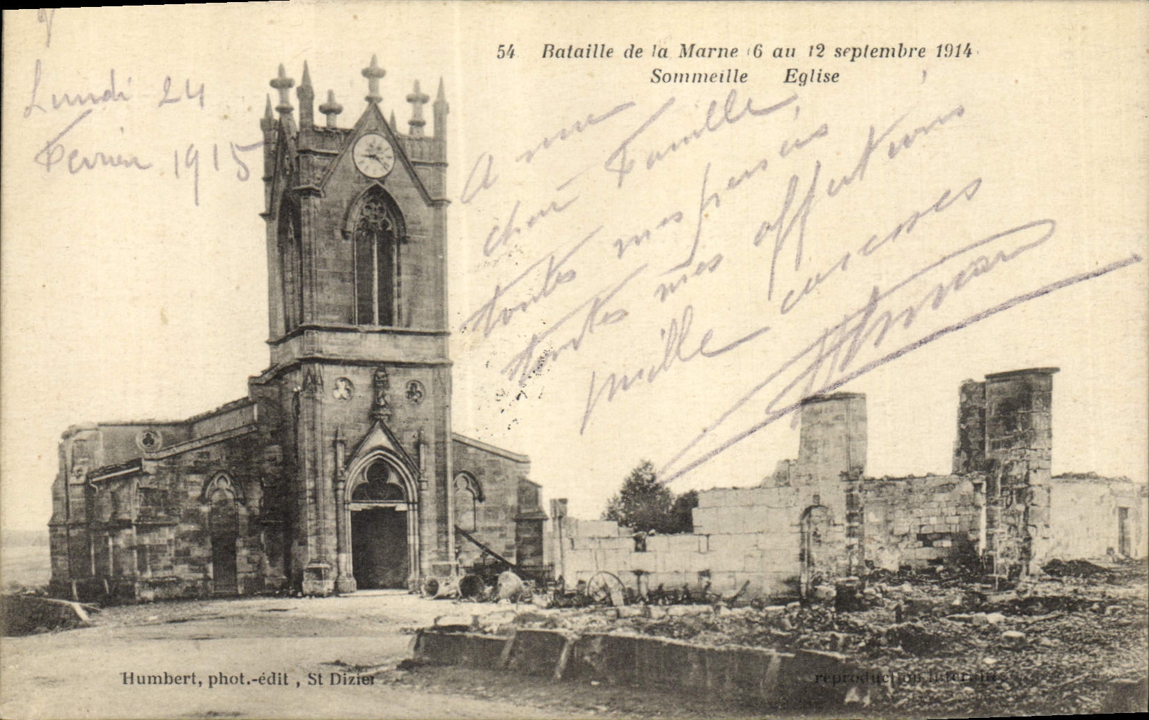 CPA Militaria Bataille de la Marne 6 au 12 Septembre 1914 Sommeille Eglise 