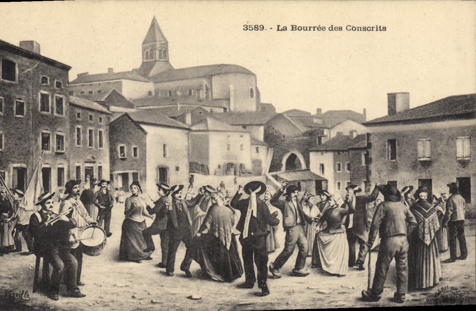 CPA Folklore La Bourree des Conscrits 