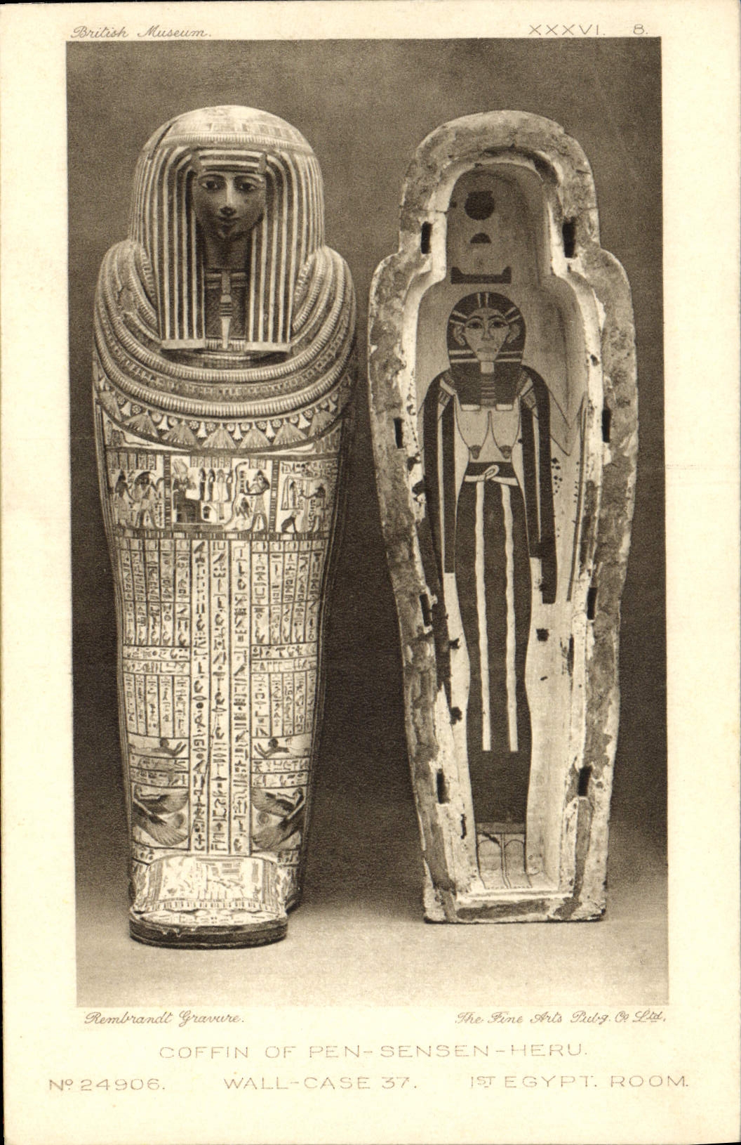 CPA Egypt Egypte Coffin of Ren Sensen Heru wall case 37 Egypt room 