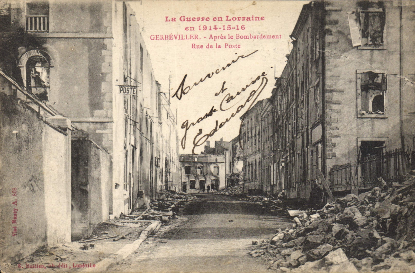 CPA Militaria La guerre en Lorrain en 1914 15 16 Gerbeviller apres le bombardement Rue de la Poste 