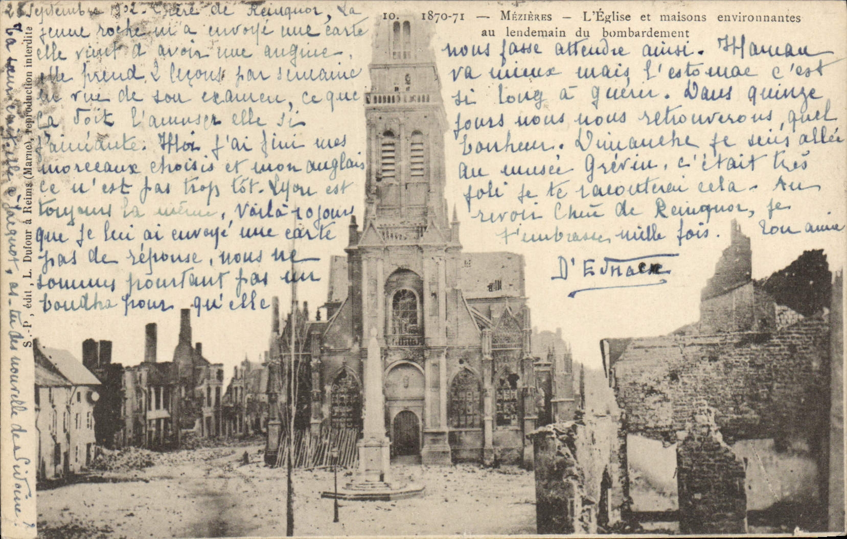 CPA Militaria Mezieres l'Eglise et maisons environnantes au lendemain du bombardement