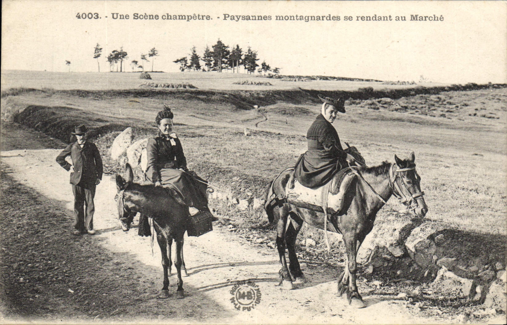 CPA Folklore Une Scene champetre Paysanne montagnardes se rendant au marche Cheval TOP
