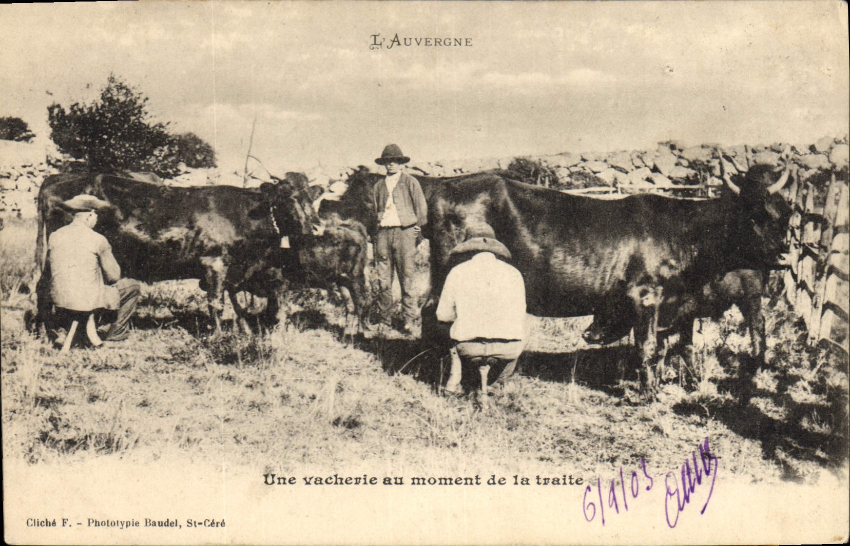 CPA Folklore L'Auvergne une vacherie au moment de la traite Vaches