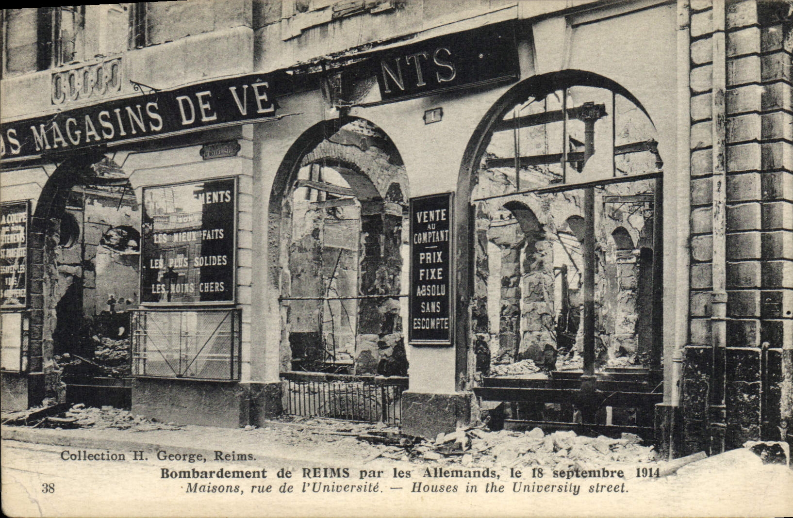 CPA Militaria Bombardement de Reims par les Allemands le 18 septembre 1914 Maisons rue de L'Universi