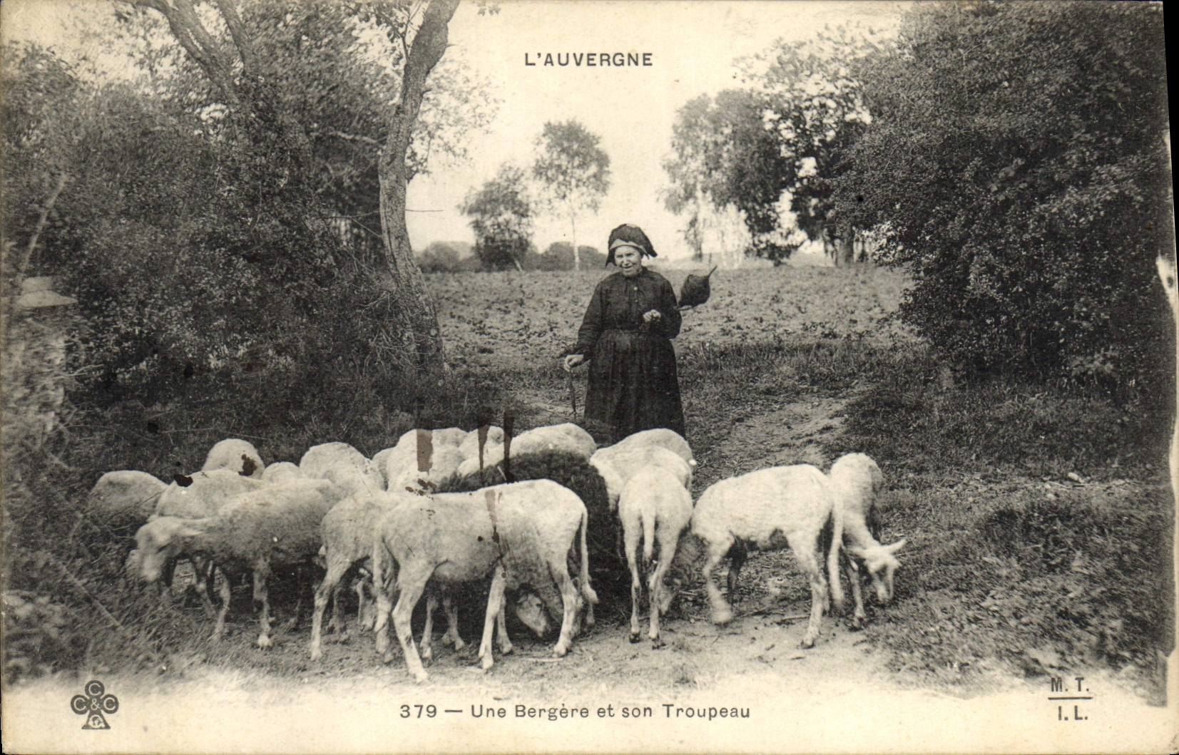 CPA Folklore L'Auvergne Moutons Une bergere et son tropeau