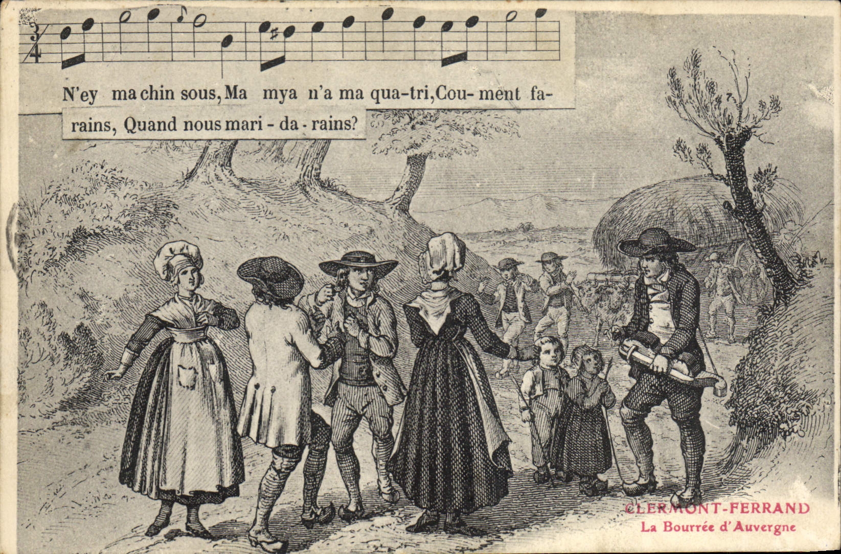 CPA Folklore La Bourree d'Auvergne 