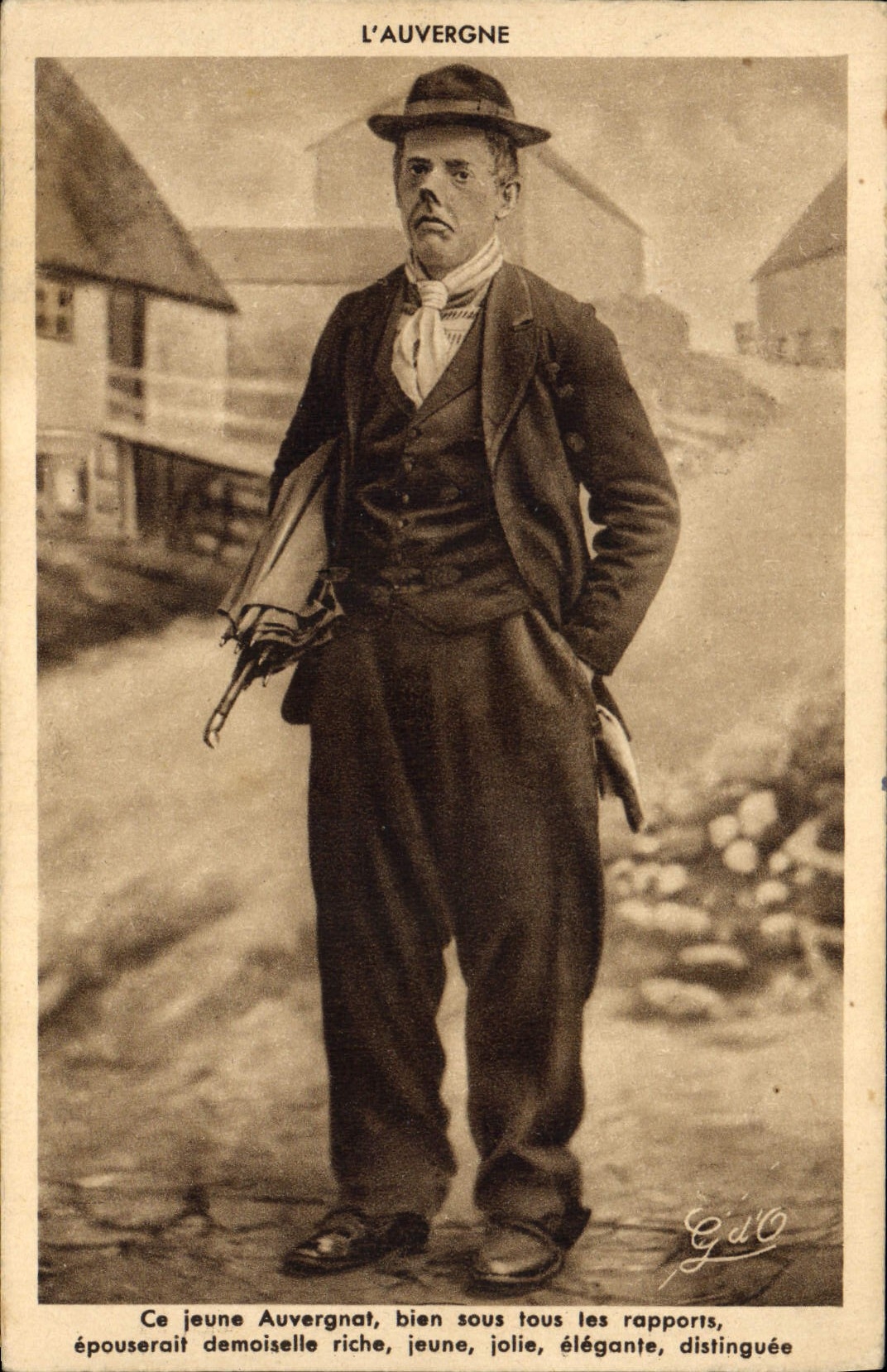 CPA Folklore L'Auvergne ce jeune Auvergnat bien sous tous les rapports epouserait demoiselle riche j