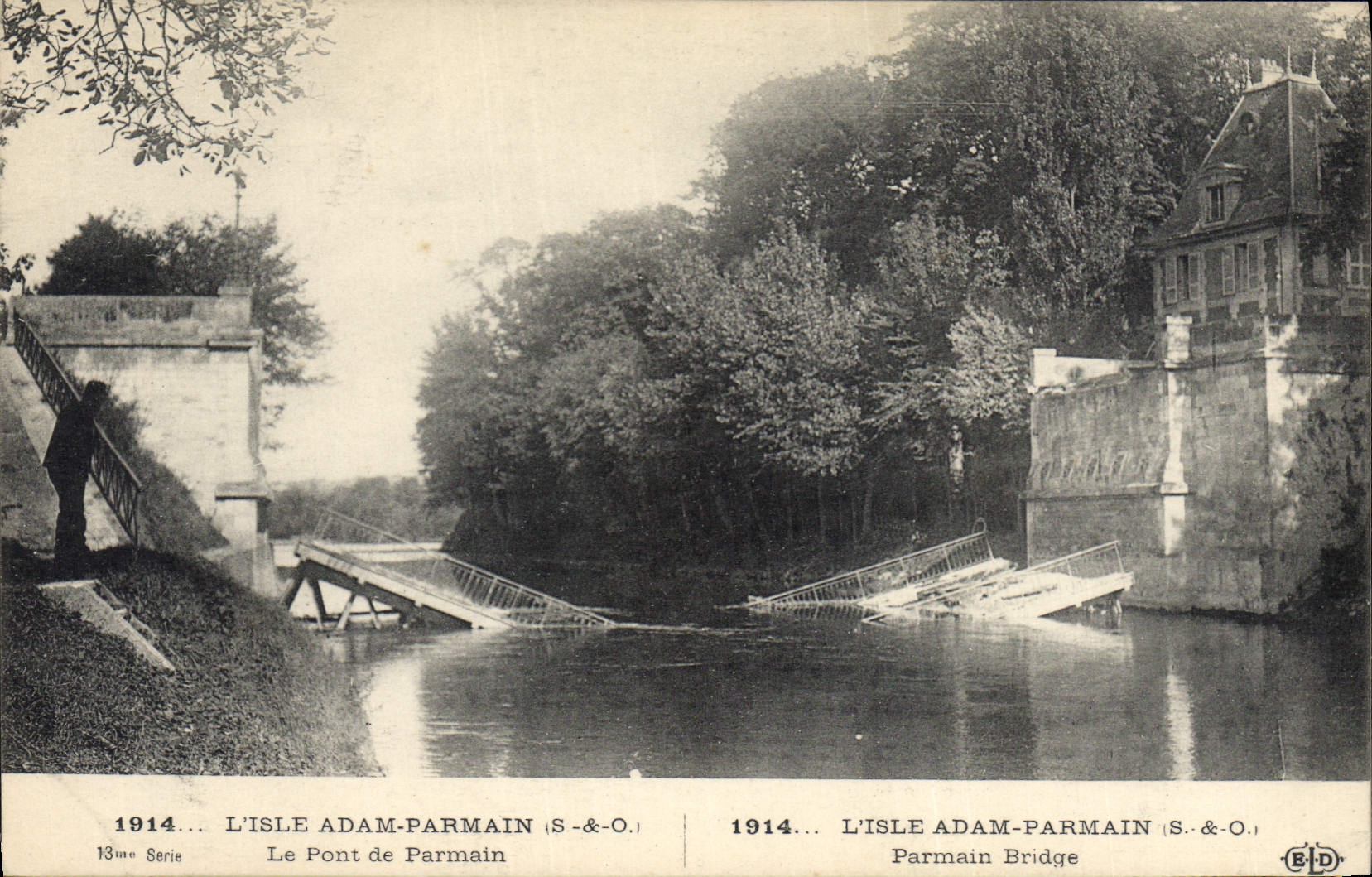 CPA Militaria 1914.L'ISLE ADAM-PARMAIN.Le Pont de Parmain