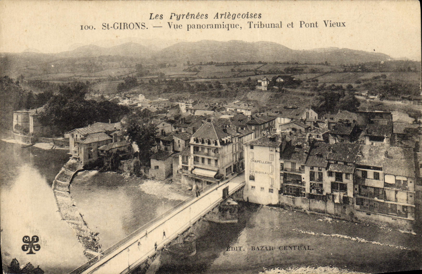 CPA Les Pyrénées Ariègeoises.St.GIRONS.-Vue panoramique Tribunal et Pont Vieux