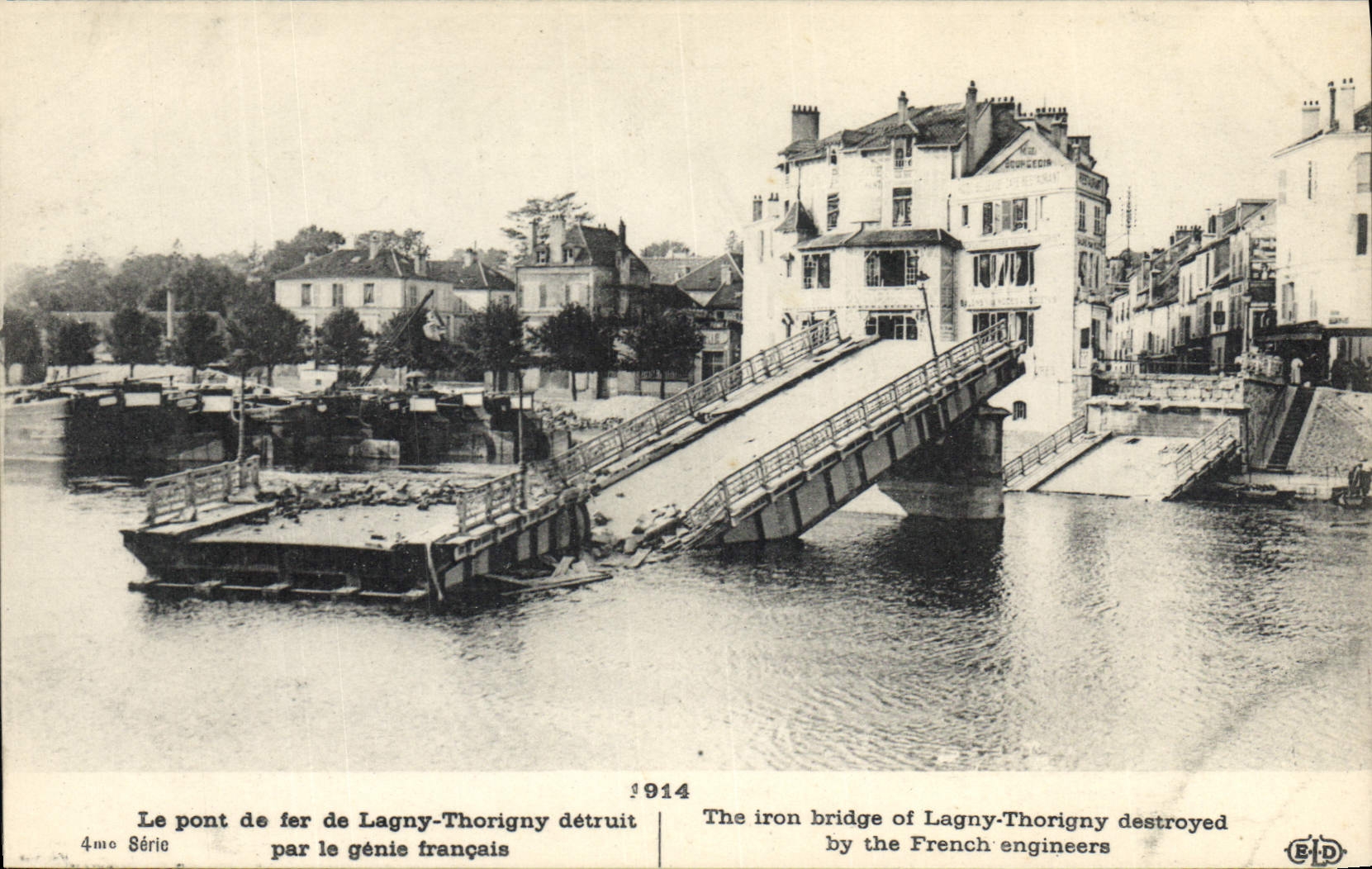 CPA Militaria 1914-Le pont de fer de Laugny-Thorigny détruit par le génie français
