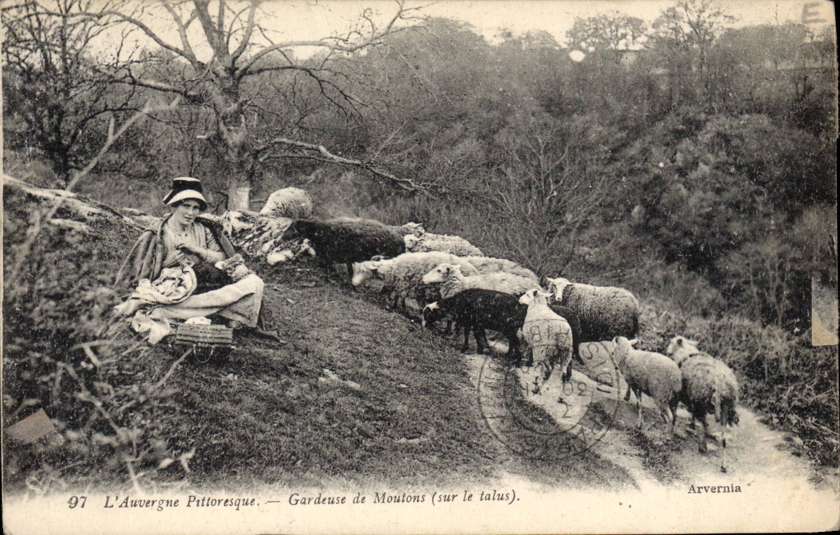CPA Folklore L'Auvergne Pittoresque.- Gardeuse de Moutons ( sur le talus)