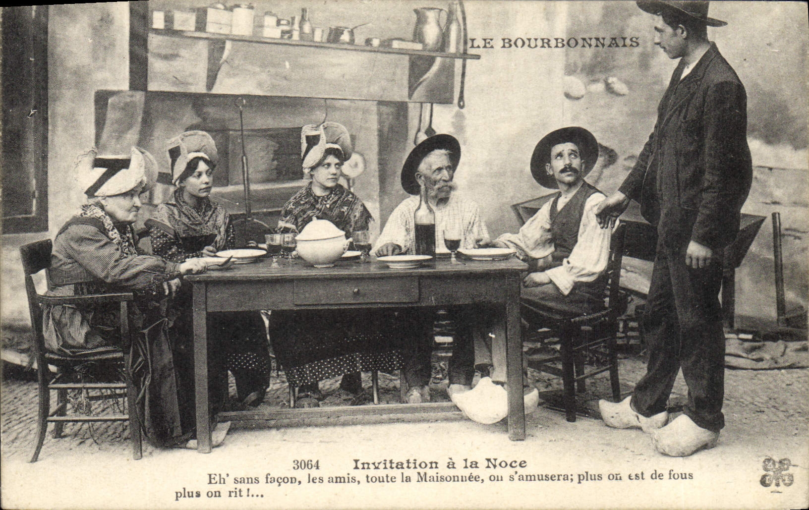 CPA Folklore LE BOURBONNAIS Invitation à la Noce Eh sans fançon les amis toute la Maisonnée on s'amu