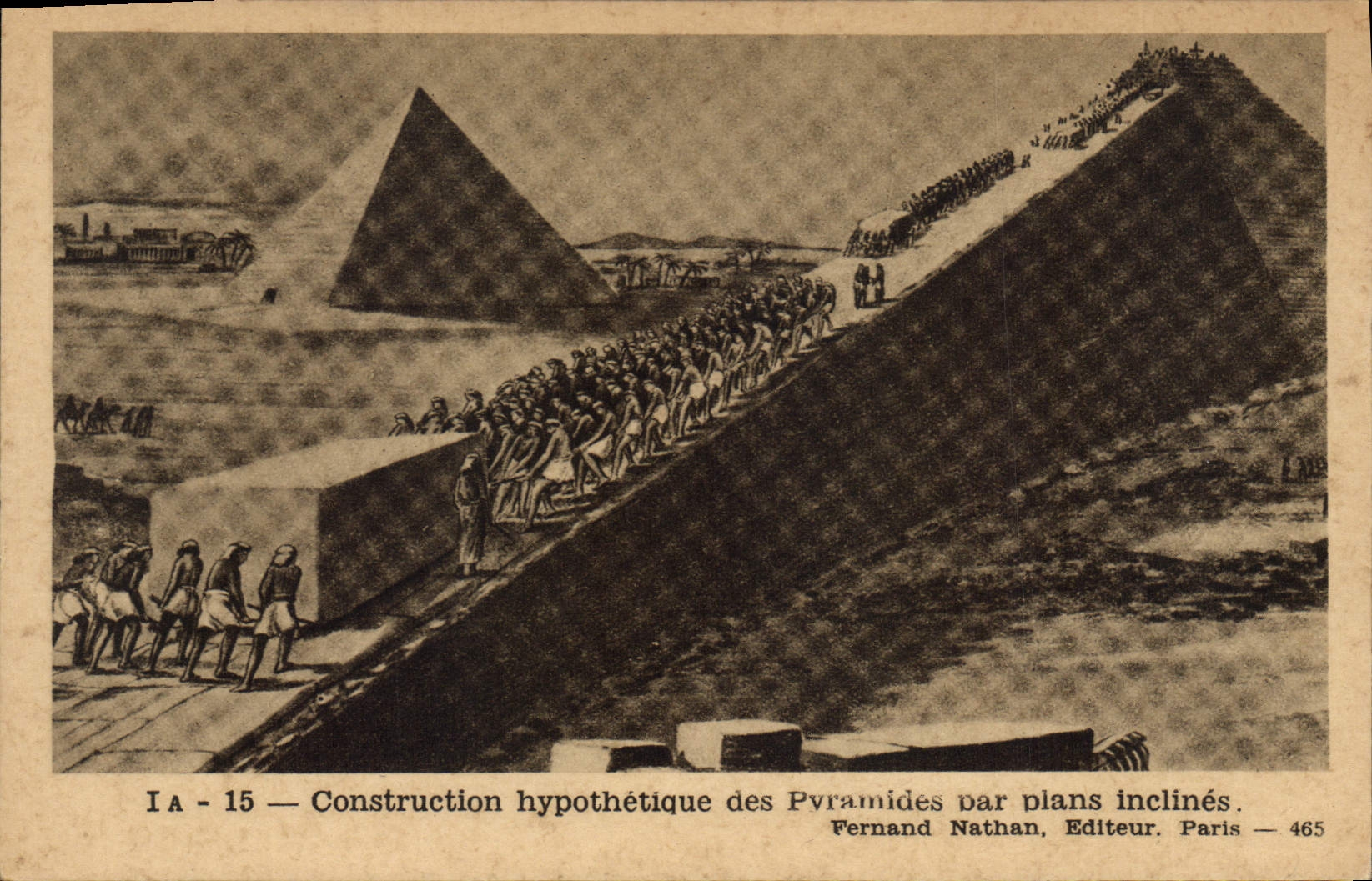 CPA Egypte Egypt Construction hypothétique des Pyramides par plans inclinés